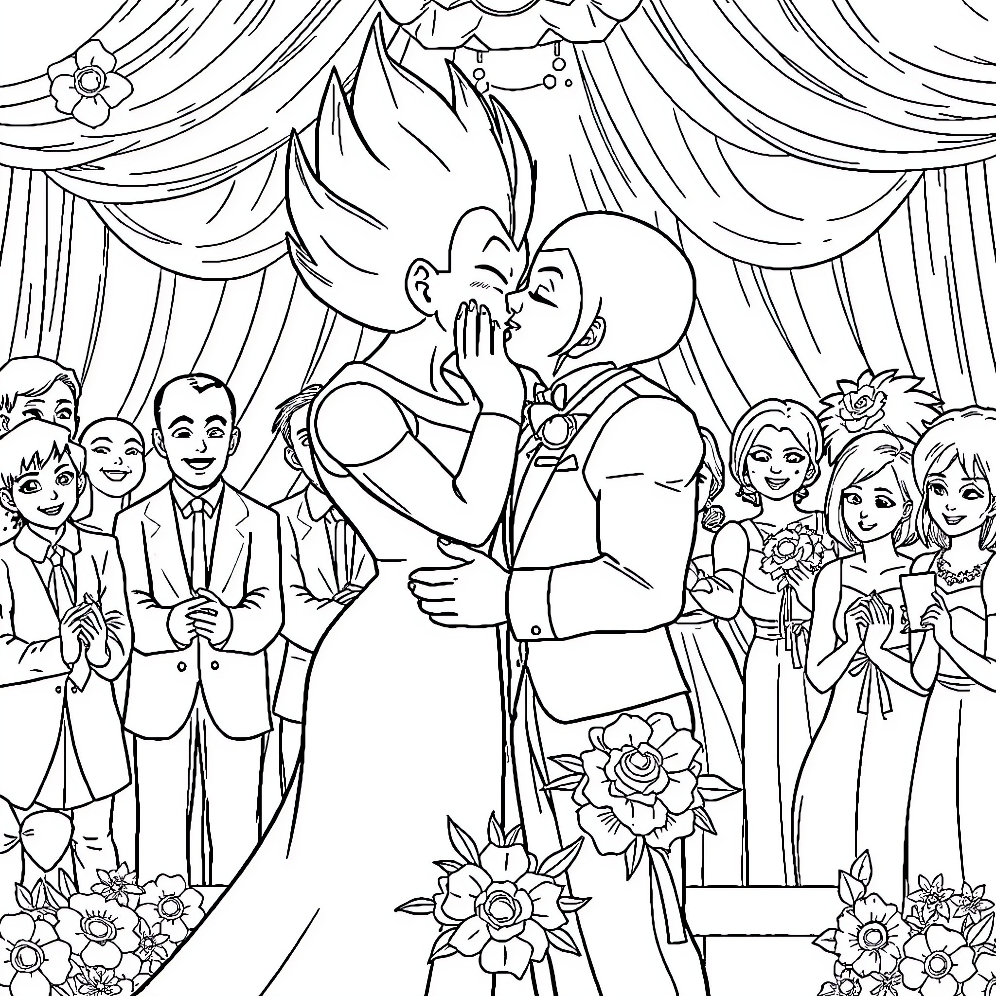 Vegeta's Cherished Moment at a Joyous Celebration Coloring Page (free black-and-white line drawing printable PDF for all, from beginners to advanced learners, including children, teens, adults, and seniors)