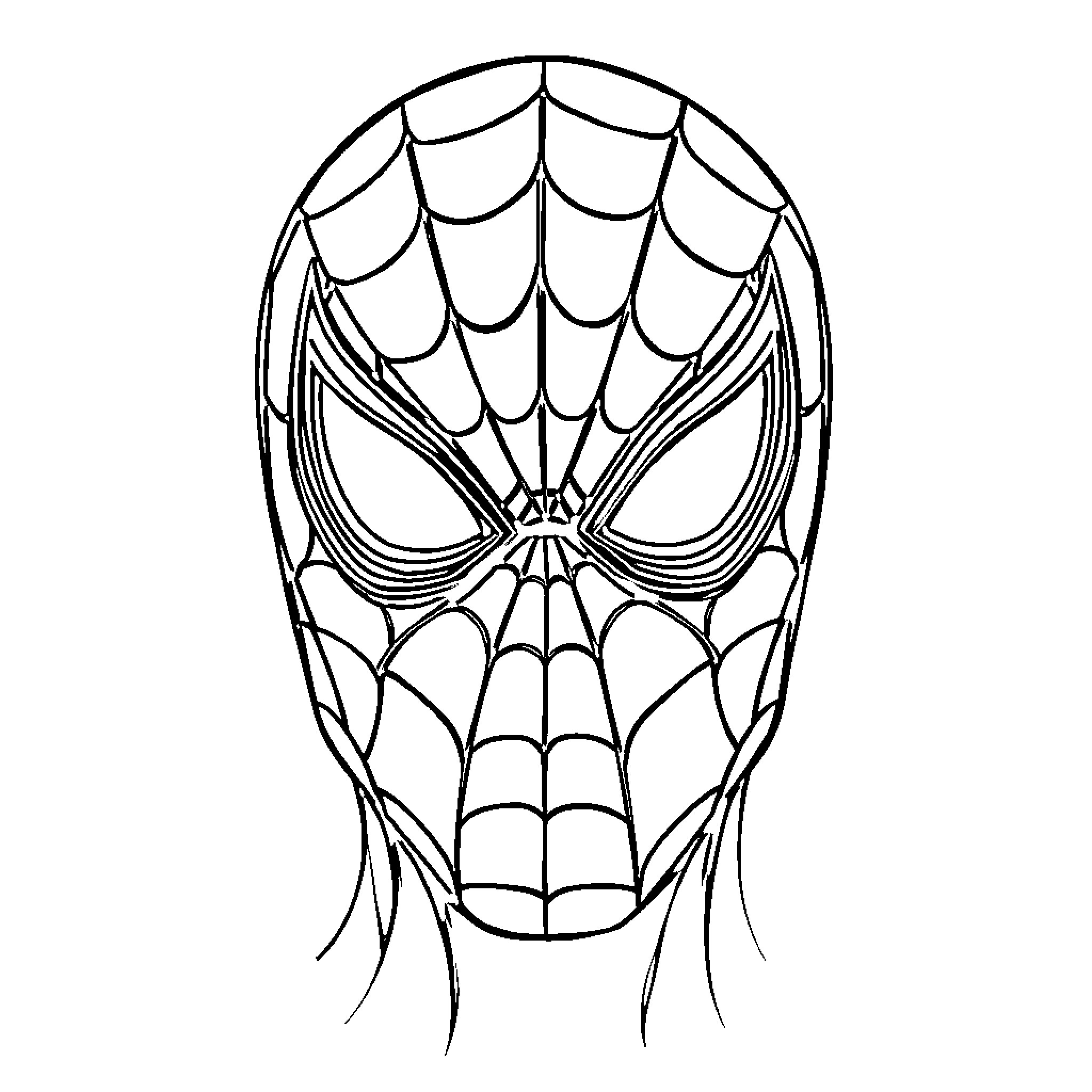 Spiderman's heroic mask with intricate web design Coloring Page (free black-and-white line drawing printable PDF for all, from beginners to advanced learners, including children, teens, adults, and seniors)