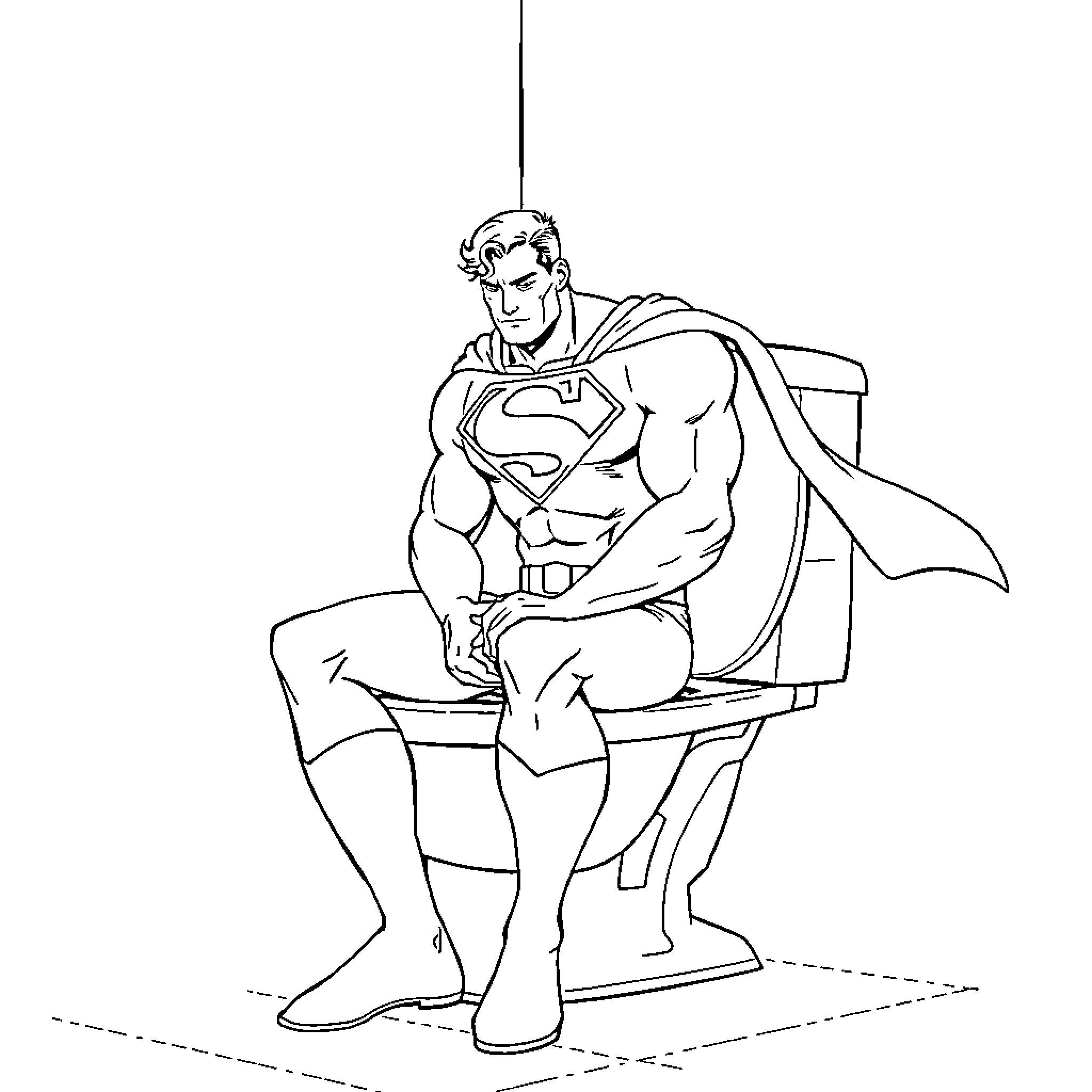 Superman relaxing on a bench Coloring Page (free black-and-white line drawing printable PDF for all, from beginners to advanced learners, including children, teens, adults, and seniors)