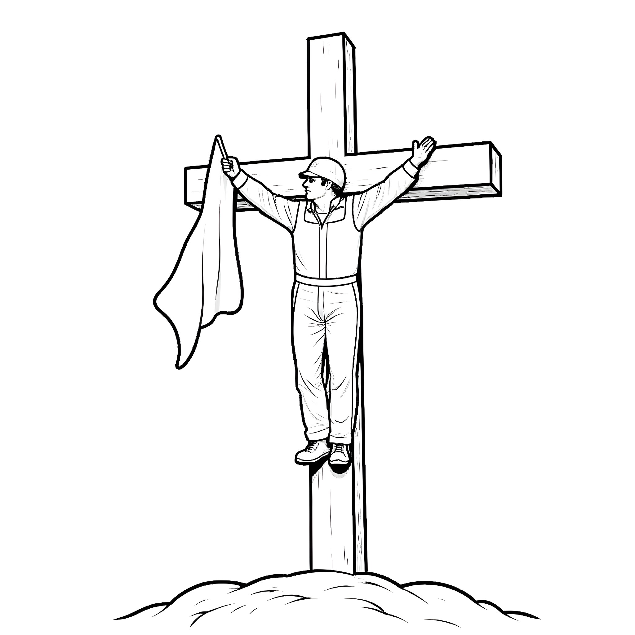Dale Earnhardt's Crucifixion on the Cross Coloring Page (free black-and-white line drawing printable PDF for all, from beginners to advanced learners, including children, teens, adults, and seniors)