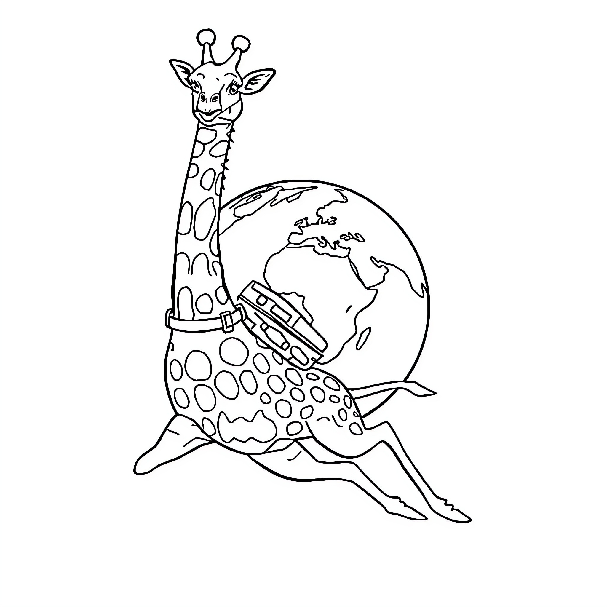 Giraffe exploring the world Coloring Page (free black-and-white line drawing printable PDF for all, from beginners to advanced learners, including children, teens, adults, and seniors)