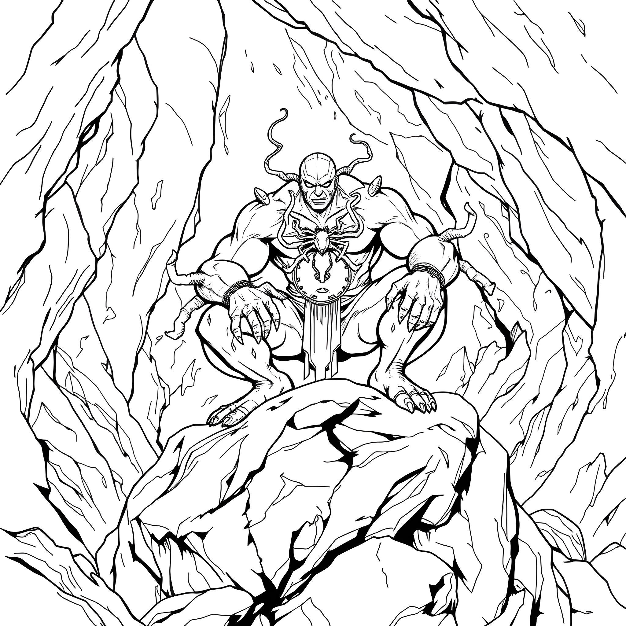 Venom Rises from the Depths Coloring Page (free black-and-white line drawing printable PDF for all, from beginners to advanced learners, including children, teens, adults, and seniors)
