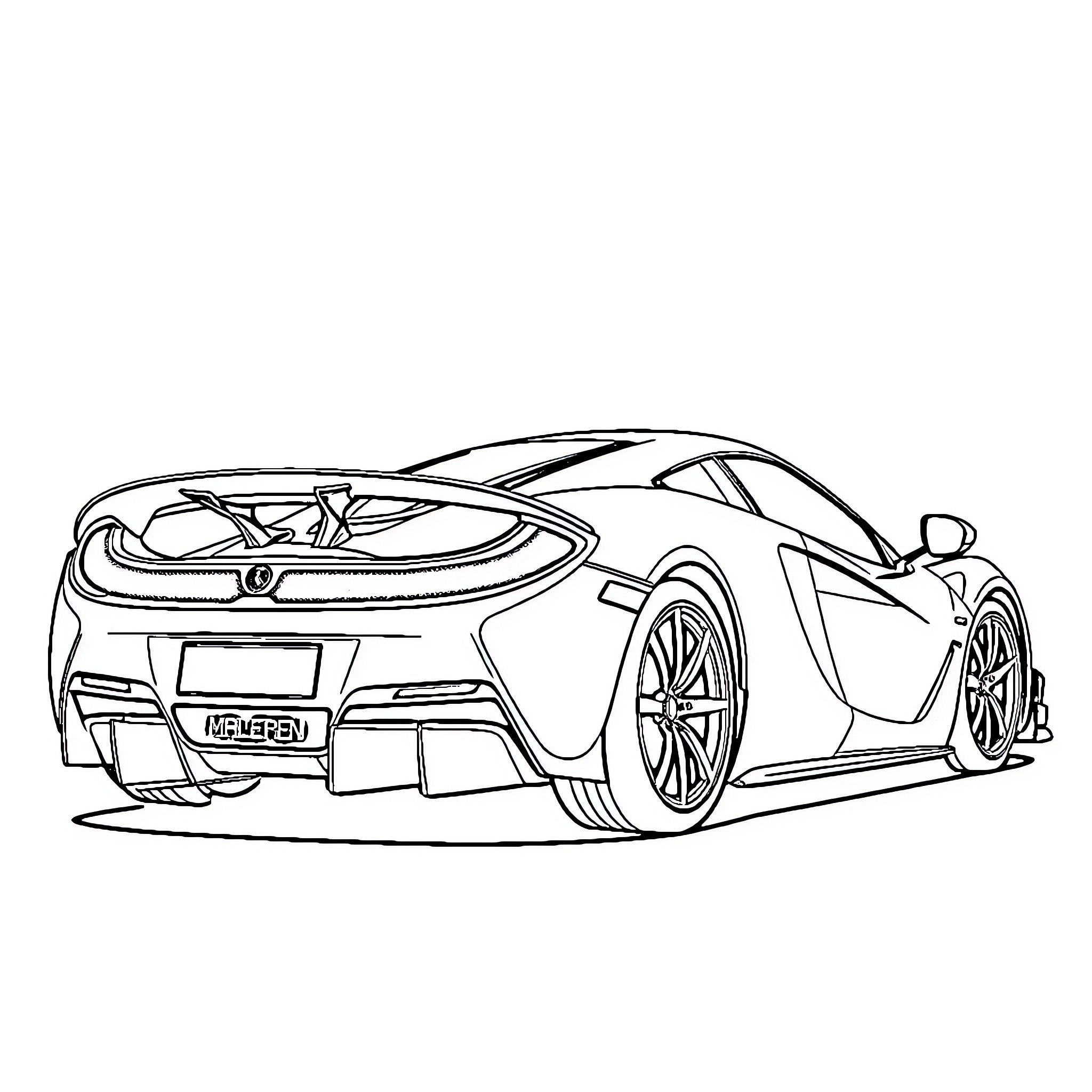McLaren sports car in motion Coloring Page (free black-and-white line drawing printable PDF for all, from beginners to advanced learners, including children, teens, adults, and seniors)