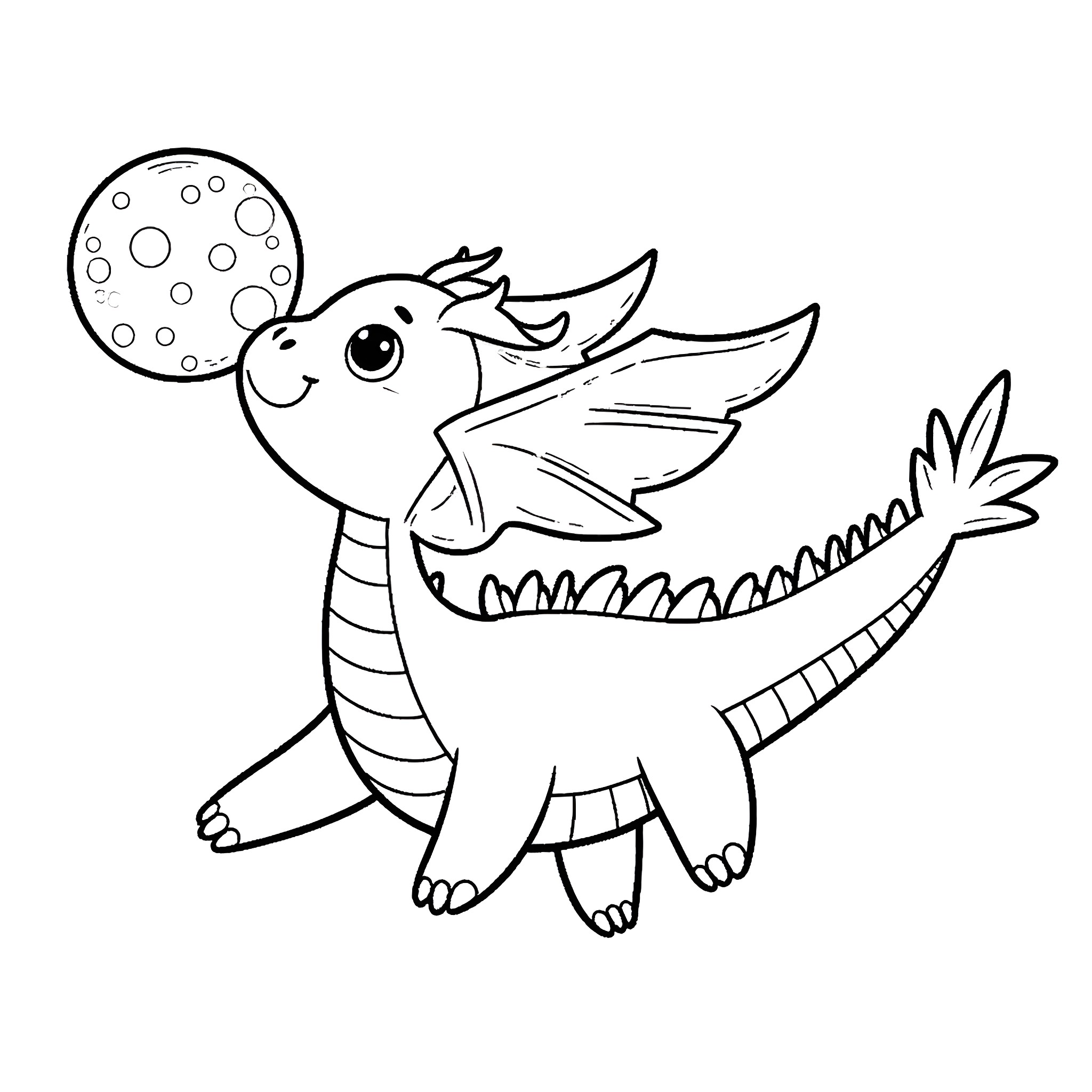 Bluey Dragon Playing with Ball Coloring Page (free black-and-white line drawing printable PDF for all, from beginners to advanced learners, including children, teens, adults, and seniors)