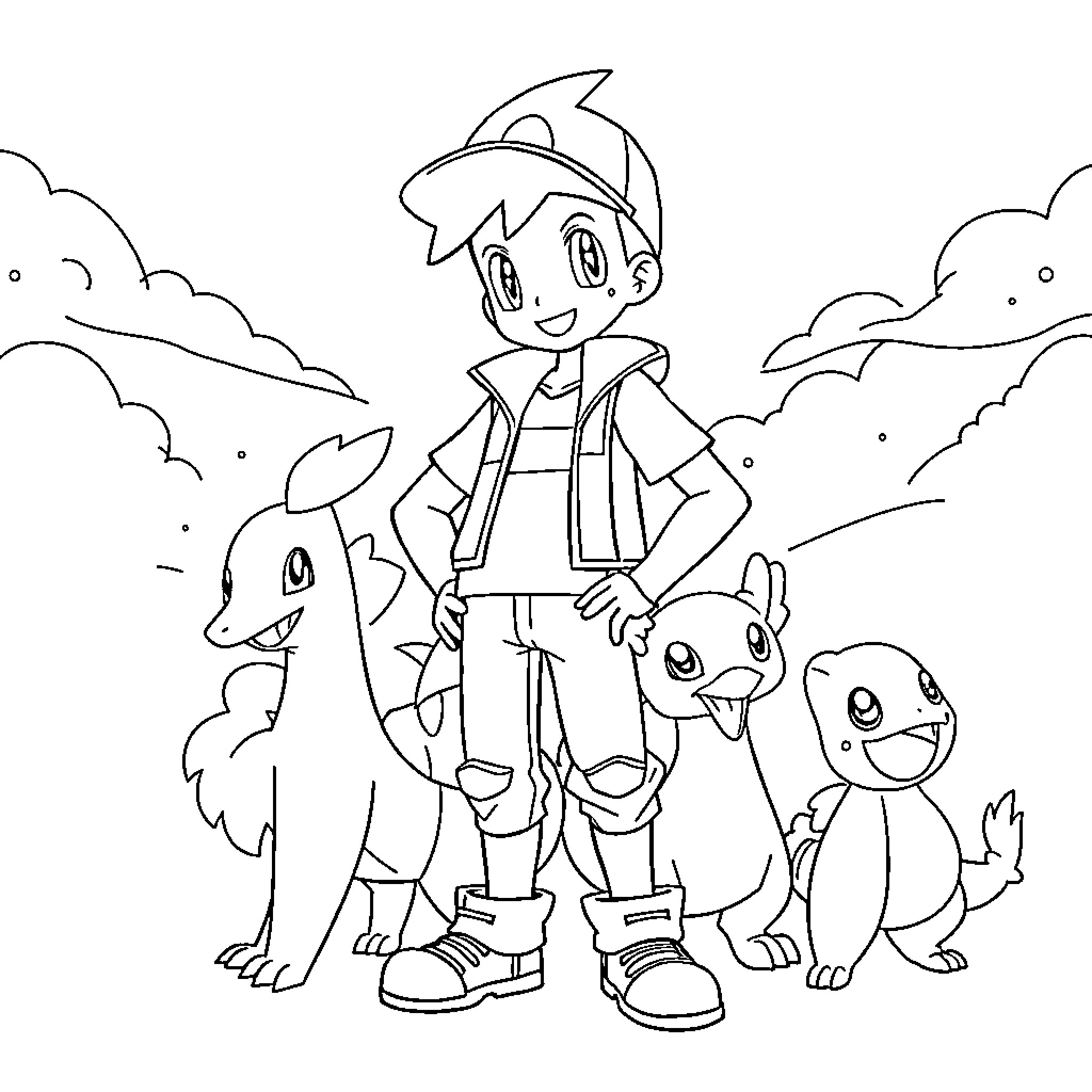 Sasha and His Friendly Companions Coloring Page (free black-and-white line drawing printable PDF for all, from beginners to advanced learners, including children, teens, adults, and seniors)