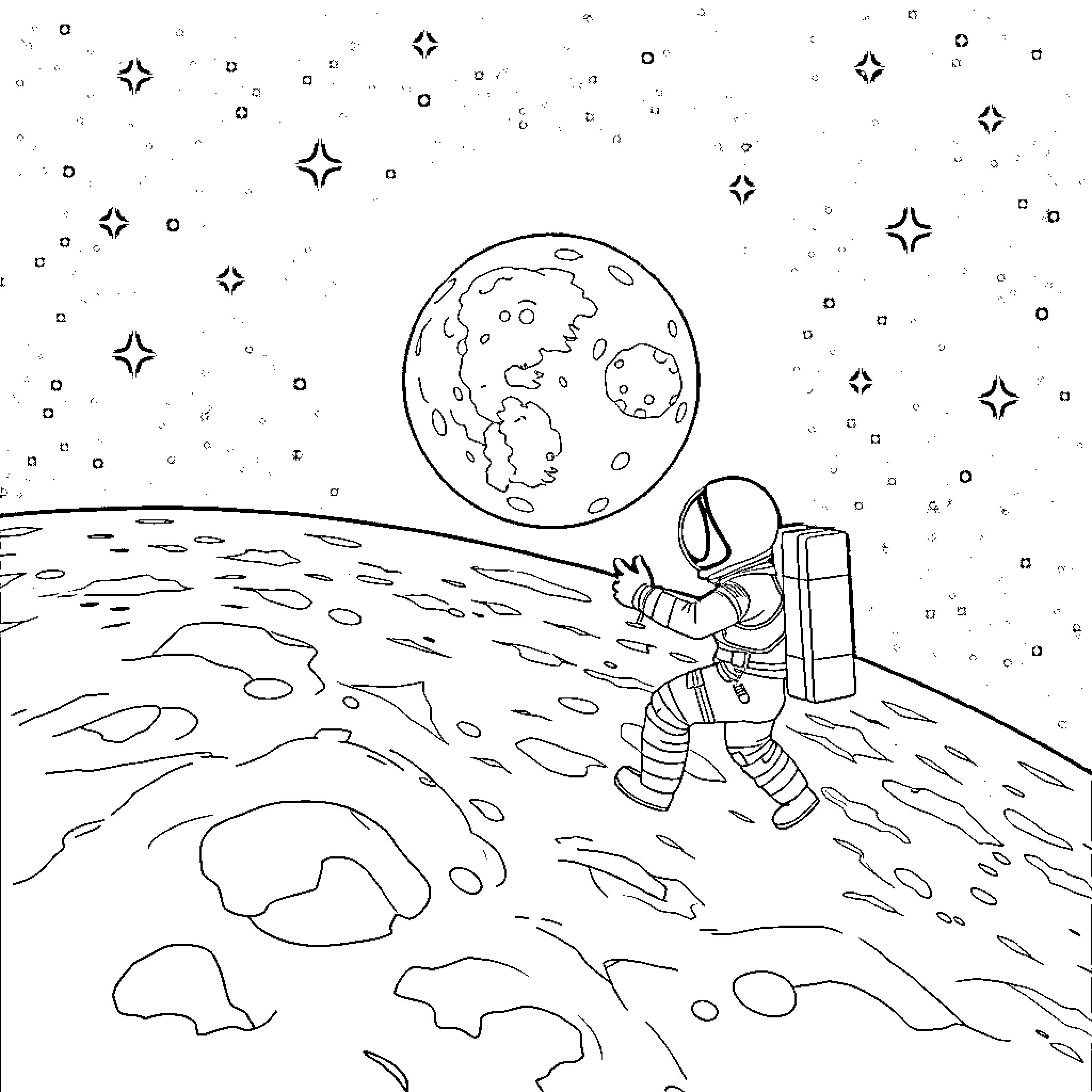 Yuri Gagarin's Cosmic Adventure Coloring Page (free black-and-white line drawing printable PDF for all, from beginners to advanced learners, including children, teens, adults, and seniors)