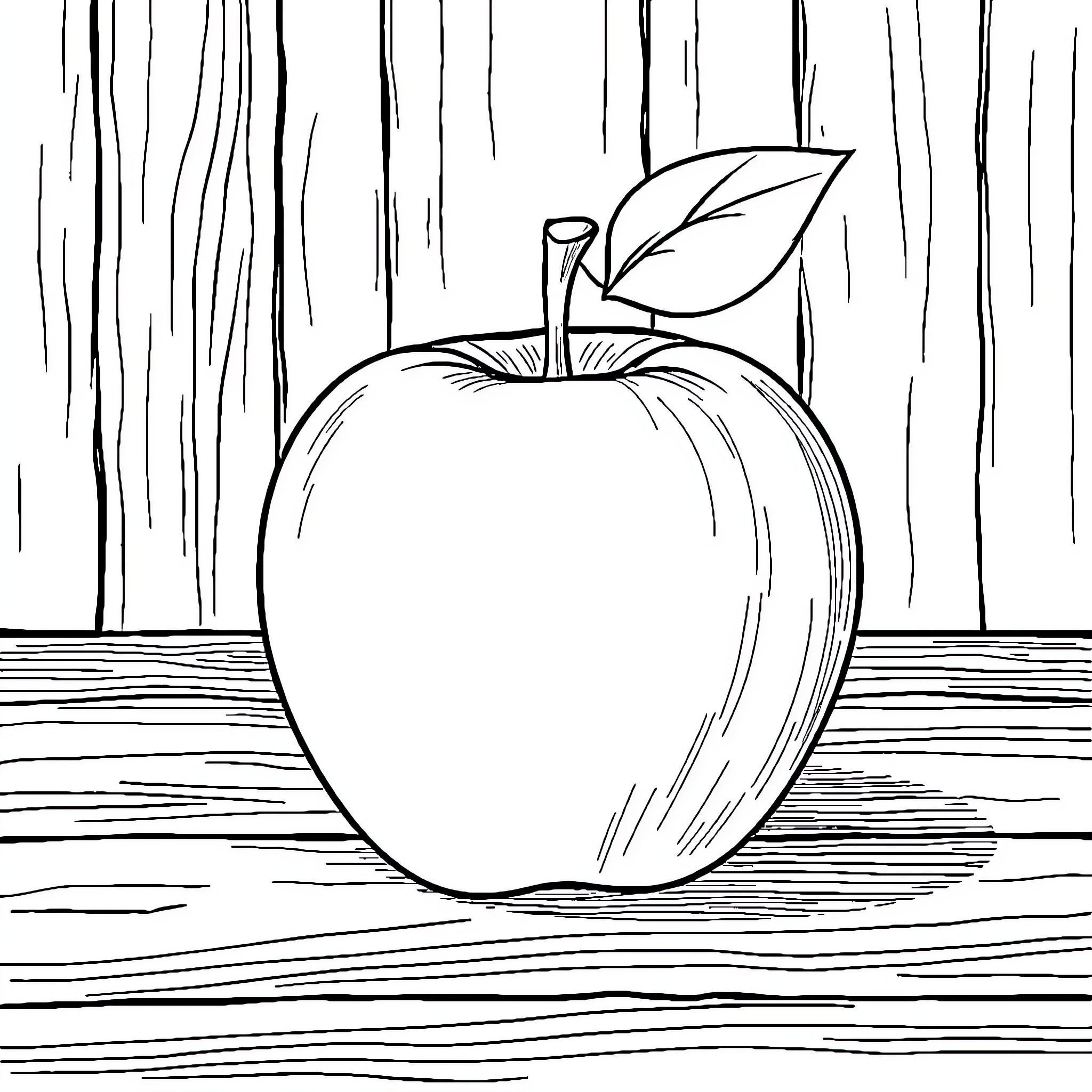 Apple in a woodsy setting Coloring Page (free black-and-white line drawing printable PDF for all, from beginners to advanced learners, including children, teens, adults, and seniors)