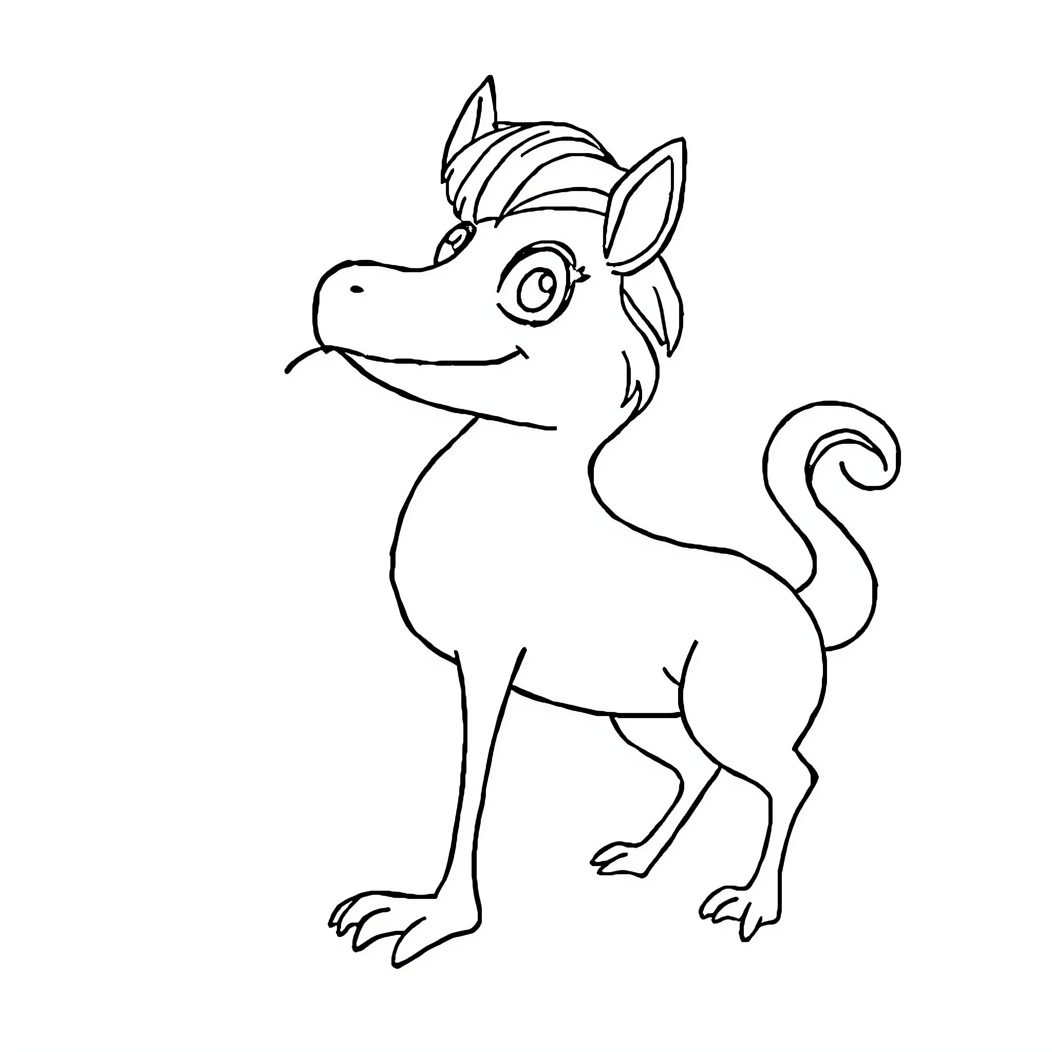 Dot the Cheerful Cartoon Animal Coloring Page (free black-and-white line drawing printable PDF for all, from beginners to advanced learners, including children, teens, adults, and seniors)