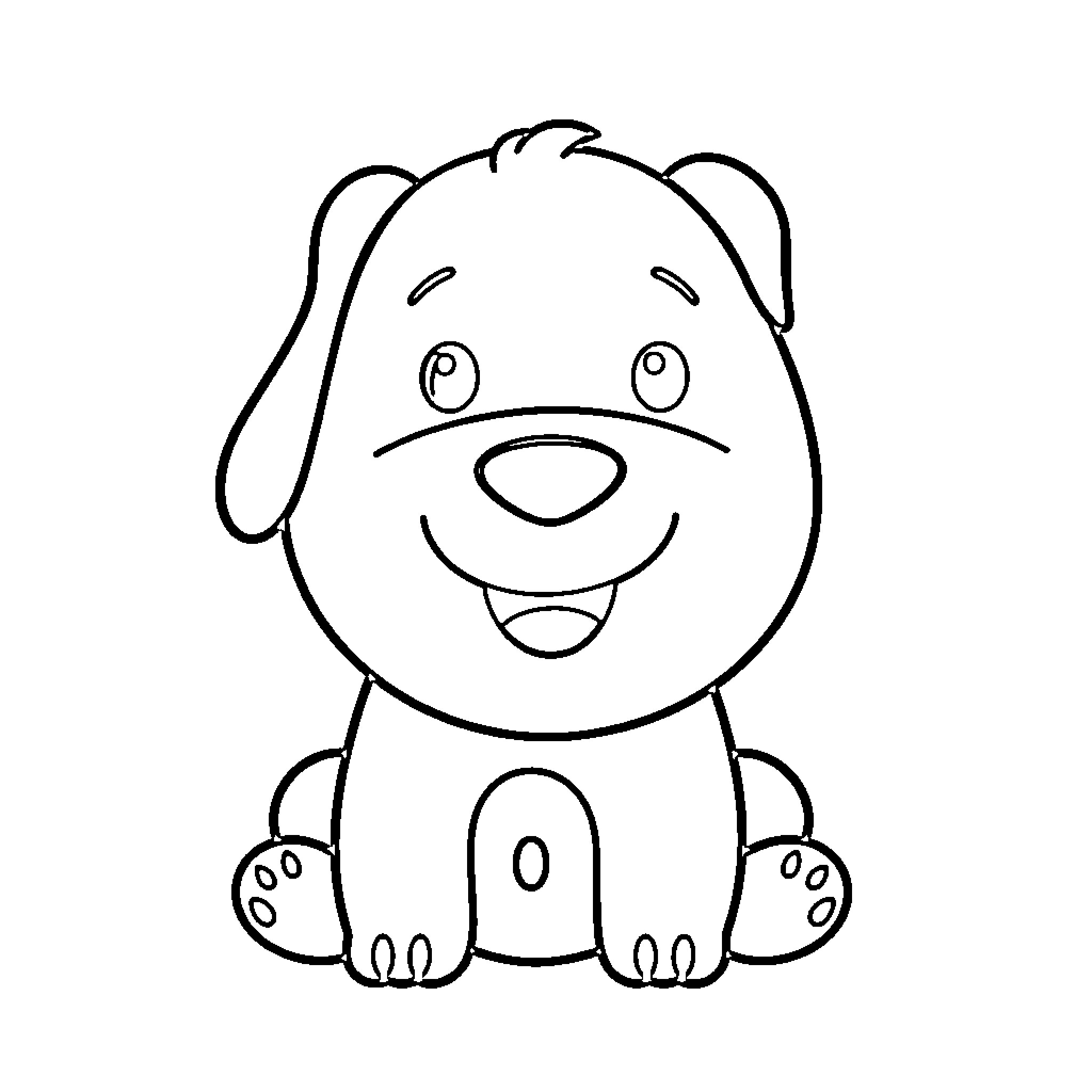Dog sitting and smiling happily Coloring Page (free black-and-white line drawing printable PDF for all, from beginners to advanced learners, including children, teens, adults, and seniors)