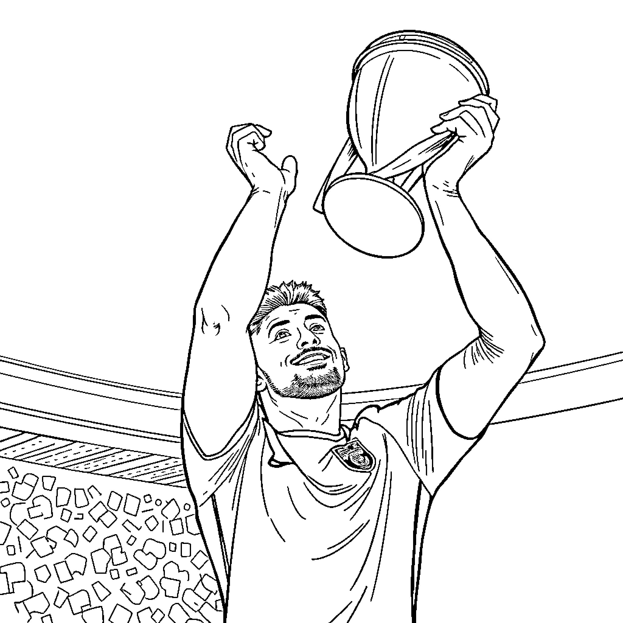 Steven Gerrard celebrating a triumphant moment on the pitch Coloring Page (free black-and-white line drawing printable PDF for all, from beginners to advanced learners, including children, teens, adults, and seniors)