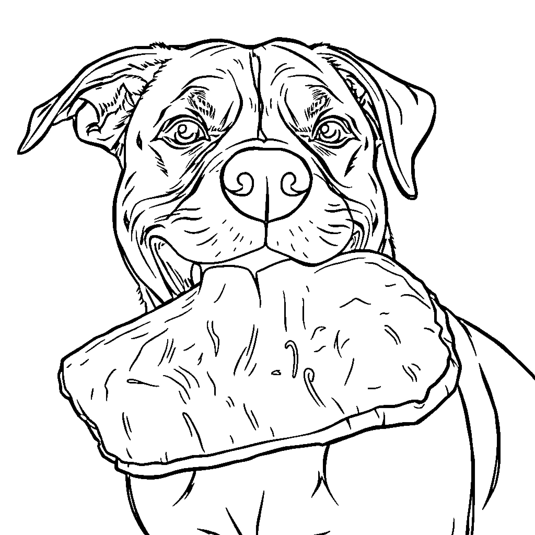Dog chewing on a toy happily Coloring Page (free black-and-white line drawing printable PDF for all, from beginners to advanced learners, including children, teens, adults, and seniors)