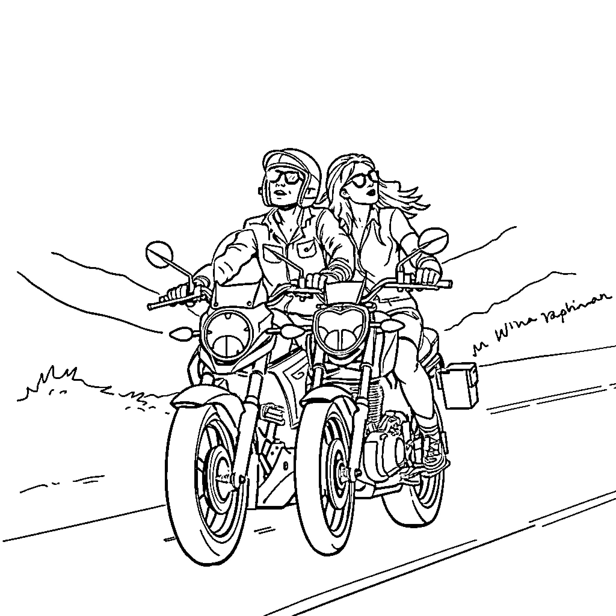 Yamal adventure on a motorcycle through the wilderness Coloring Page (free black-and-white line drawing printable PDF for all, from beginners to advanced learners, including children, teens, adults, and seniors)