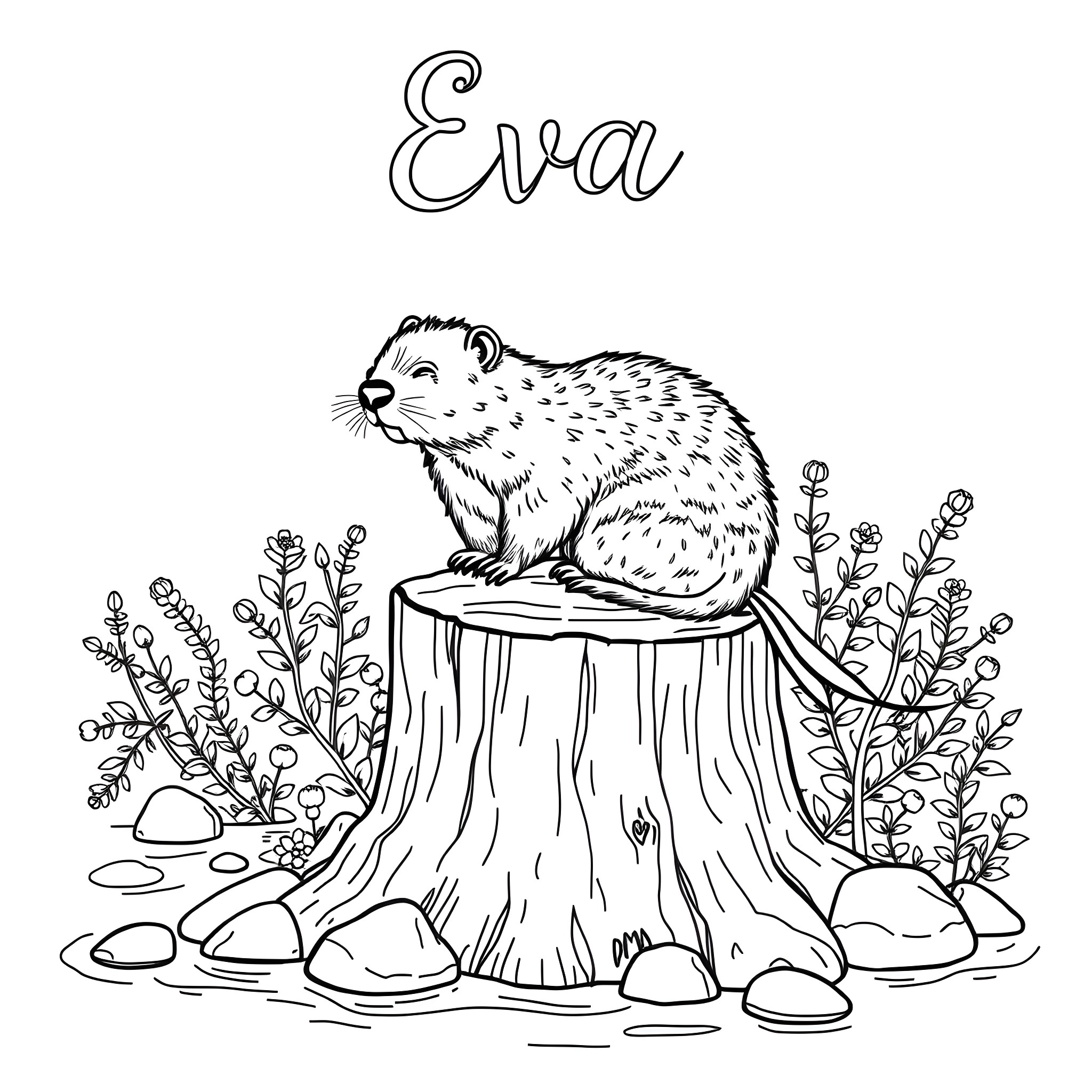 Beaver exploring the woodland scene Coloring Page (free black-and-white line drawing printable PDF for all, from beginners to advanced learners, including children, teens, adults, and seniors)
