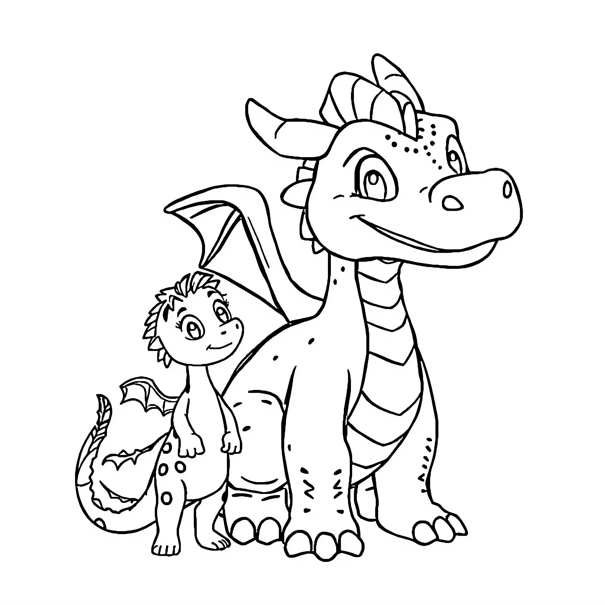 Lilo and her Friendly Dragon Coloring Page (free black-and-white line drawing printable PDF for all, from beginners to advanced learners, including children, teens, adults, and seniors)
