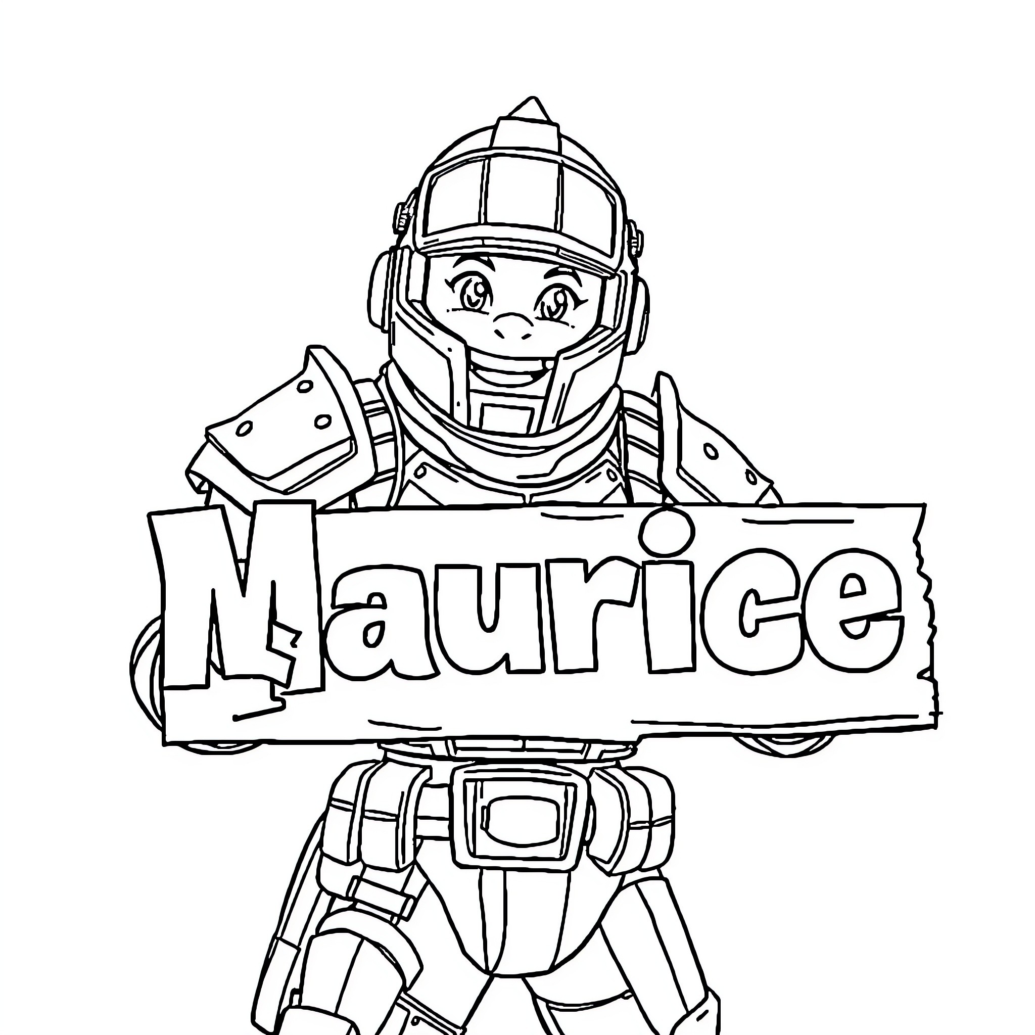 Fortnite Skin holding a sign with name Coloring Page (free black-and-white line drawing printable PDF for all, from beginners to advanced learners, including children, teens, adults, and seniors)