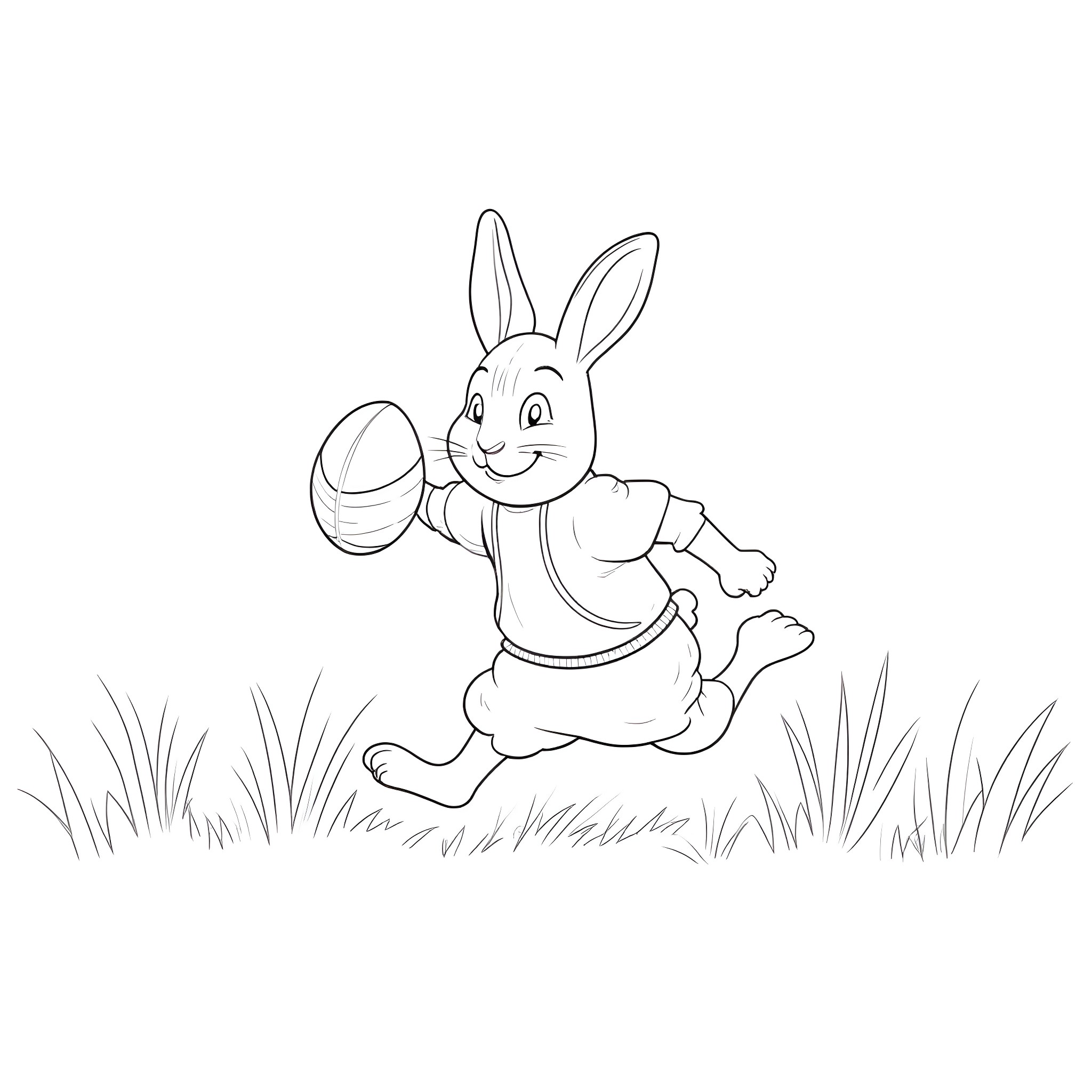 Peter Rabbit running joyfully in the meadow Coloring Page (free black-and-white line drawing printable PDF for all, from beginners to advanced learners, including children, teens, adults, and seniors)