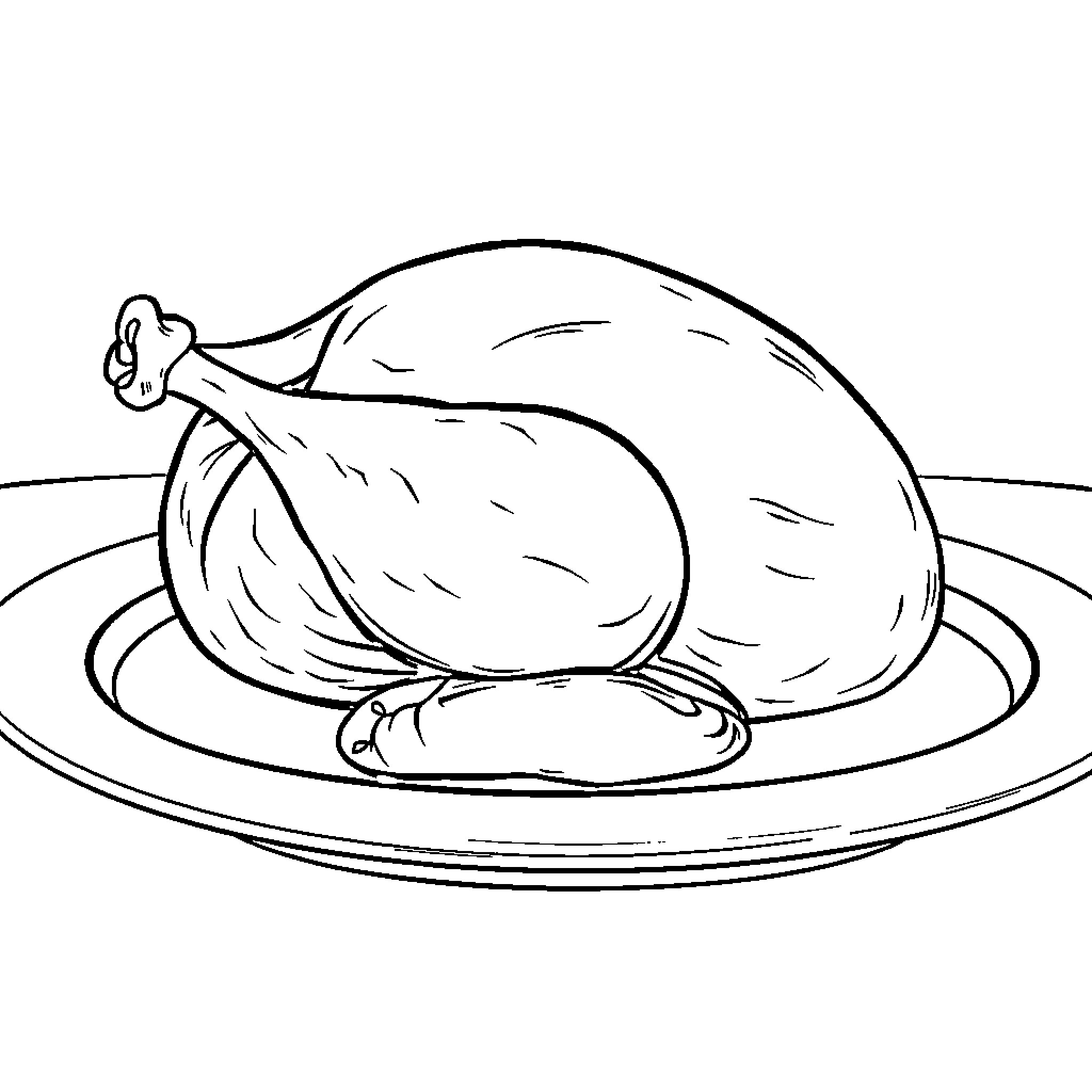 Turkey served on a platter Coloring Page (free black-and-white line drawing printable PDF for all, from beginners to advanced learners, including children, teens, adults, and seniors)