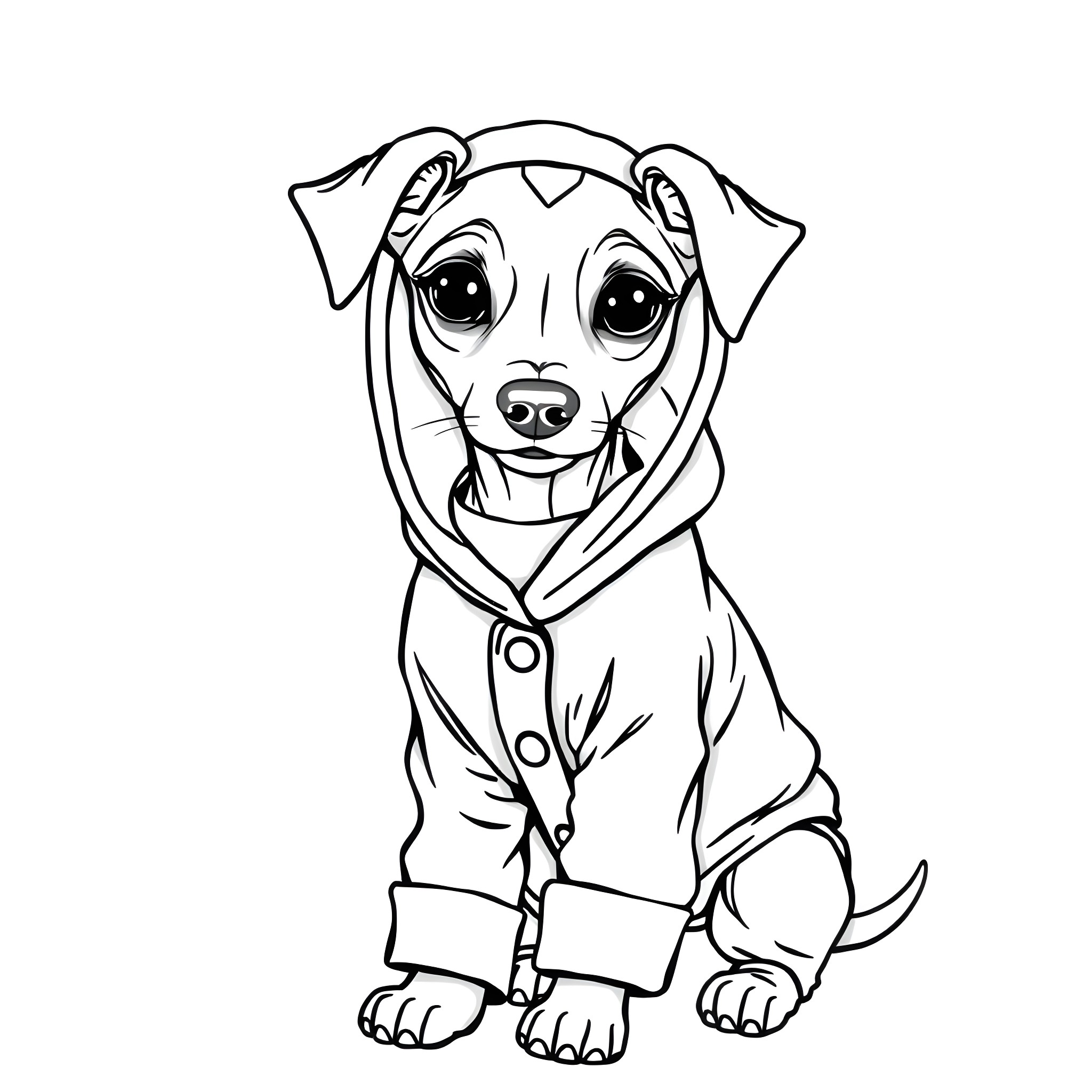 Whippet wearing a cozy sweater Coloring Page (free black-and-white line drawing printable PDF for all, from beginners to advanced learners, including children, teens, adults, and seniors)