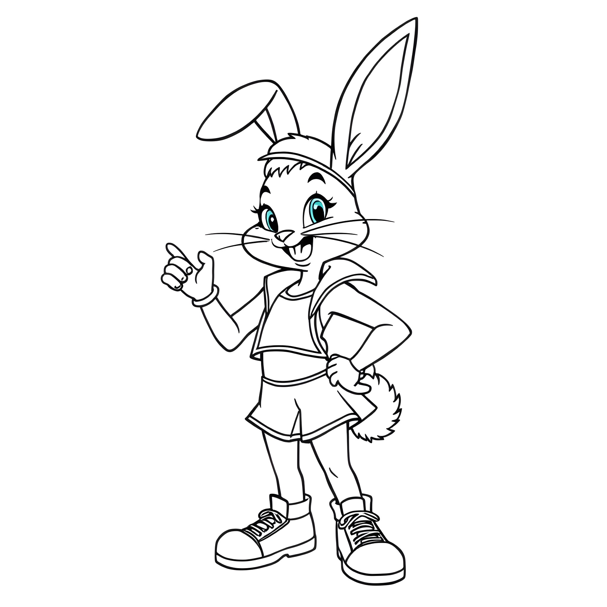 Lola Bunny poses confidently in her outfit Coloring Page (free black-and-white line drawing printable PDF for all, from beginners to advanced learners, including children, teens, adults, and seniors)