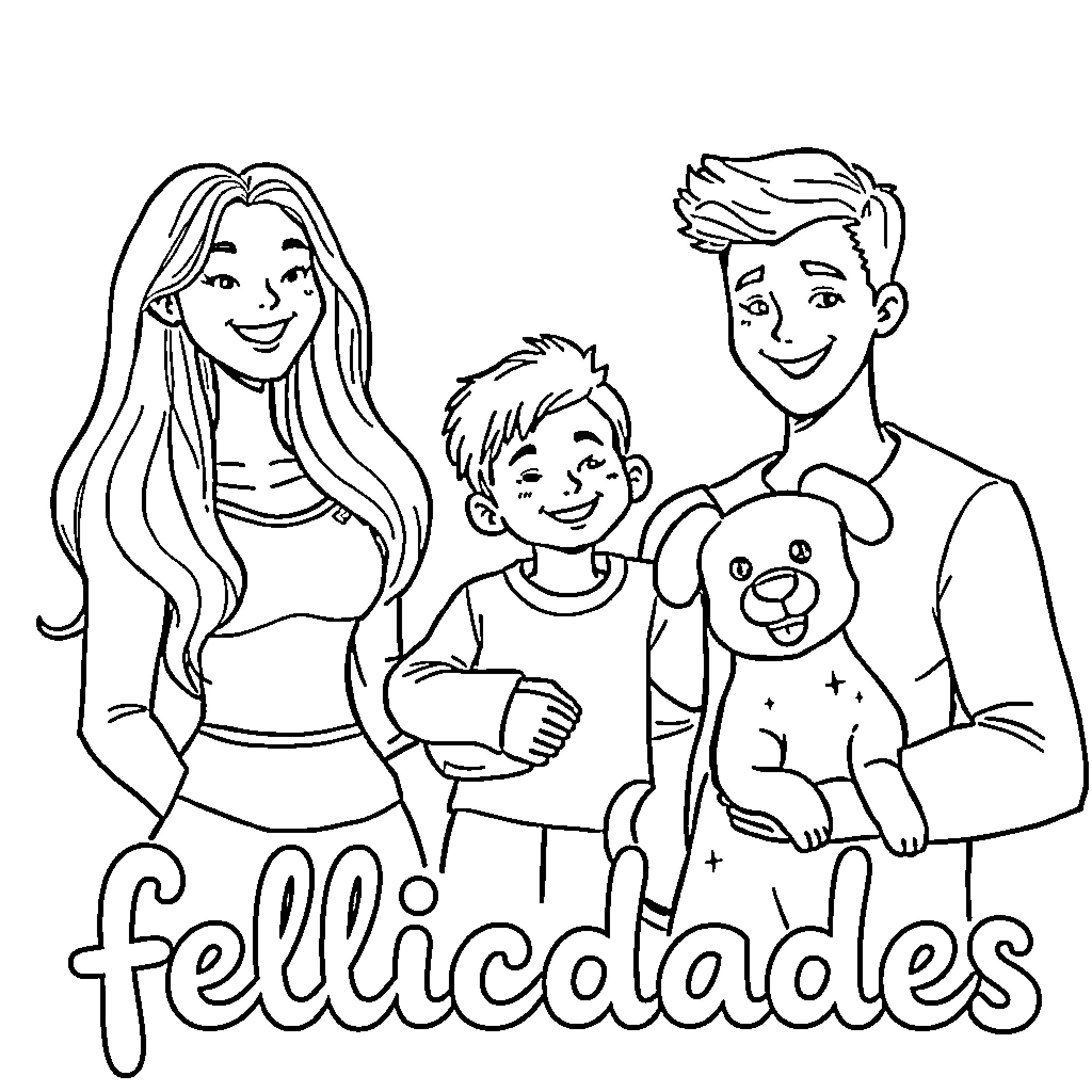 Family Enjoying Time Together Happily Coloring Page (free black-and-white line drawing printable PDF for all, from beginners to advanced learners, including children, teens, adults, and seniors)