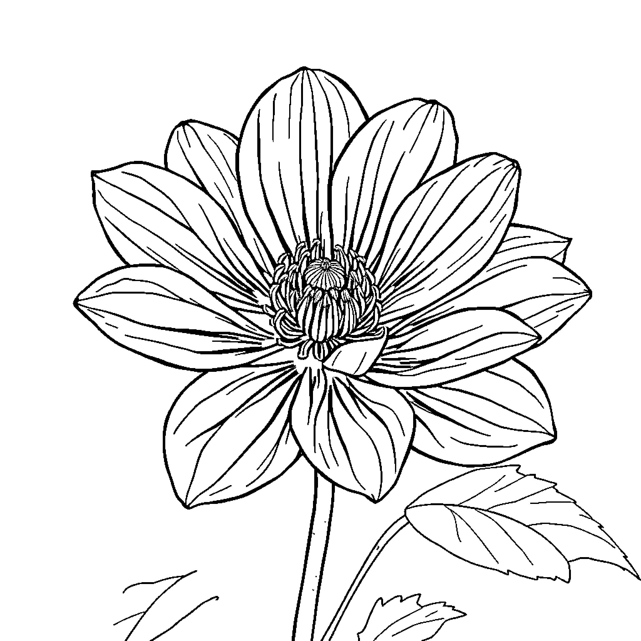 Chrysanthemum flower in detailed outline drawing Coloring Page (free black-and-white line drawing printable PDF for all, from beginners to advanced learners, including children, teens, adults, and seniors)