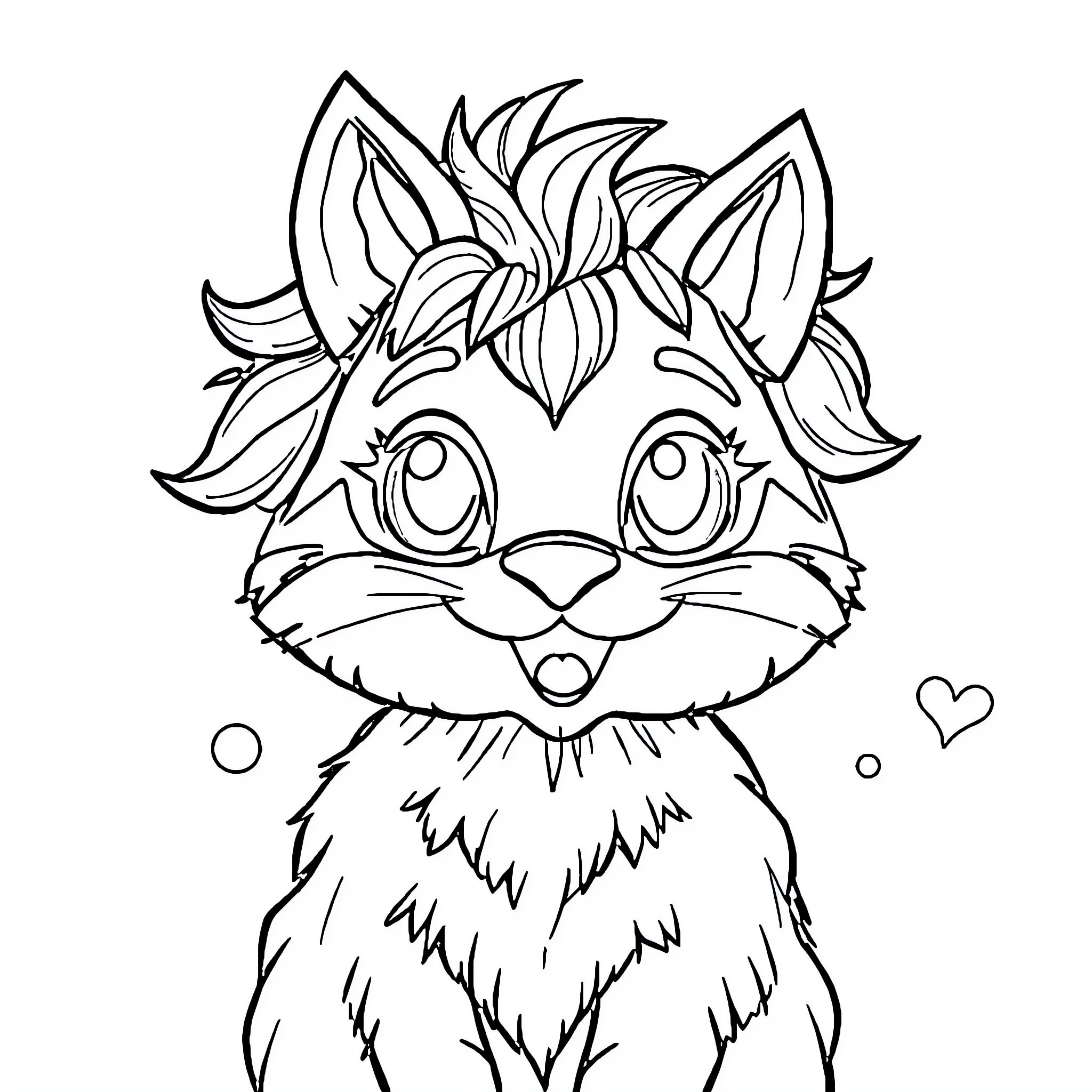 Egoun Playful Furry Creature with Whimsical Expression Coloring Page (free black-and-white line drawing printable PDF for all, from beginners to advanced learners, including children, teens, adults, and seniors)