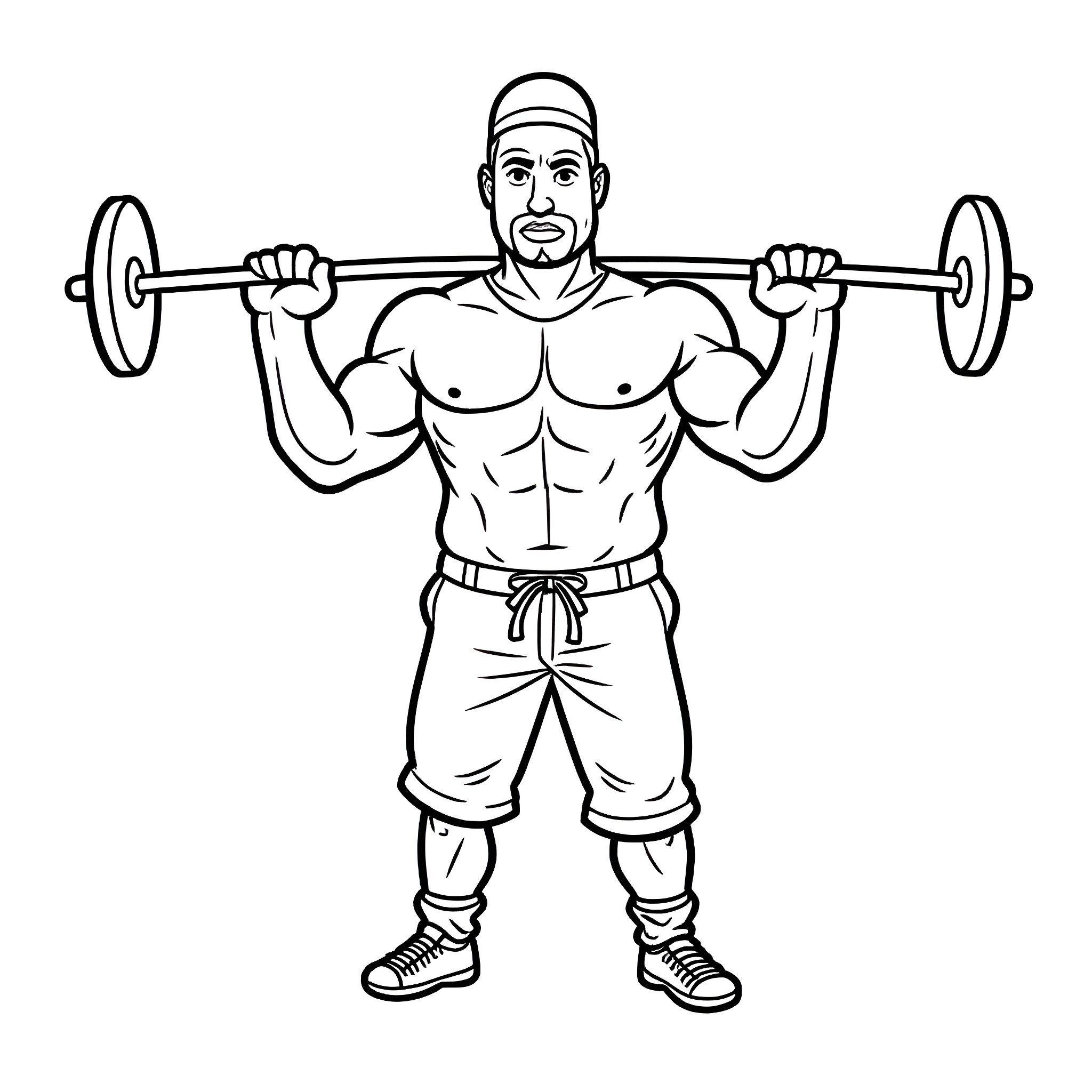 Prison Mike lifting weights intensely Coloring Page (free black-and-white line drawing printable PDF for all, from beginners to advanced learners, including children, teens, adults, and seniors)