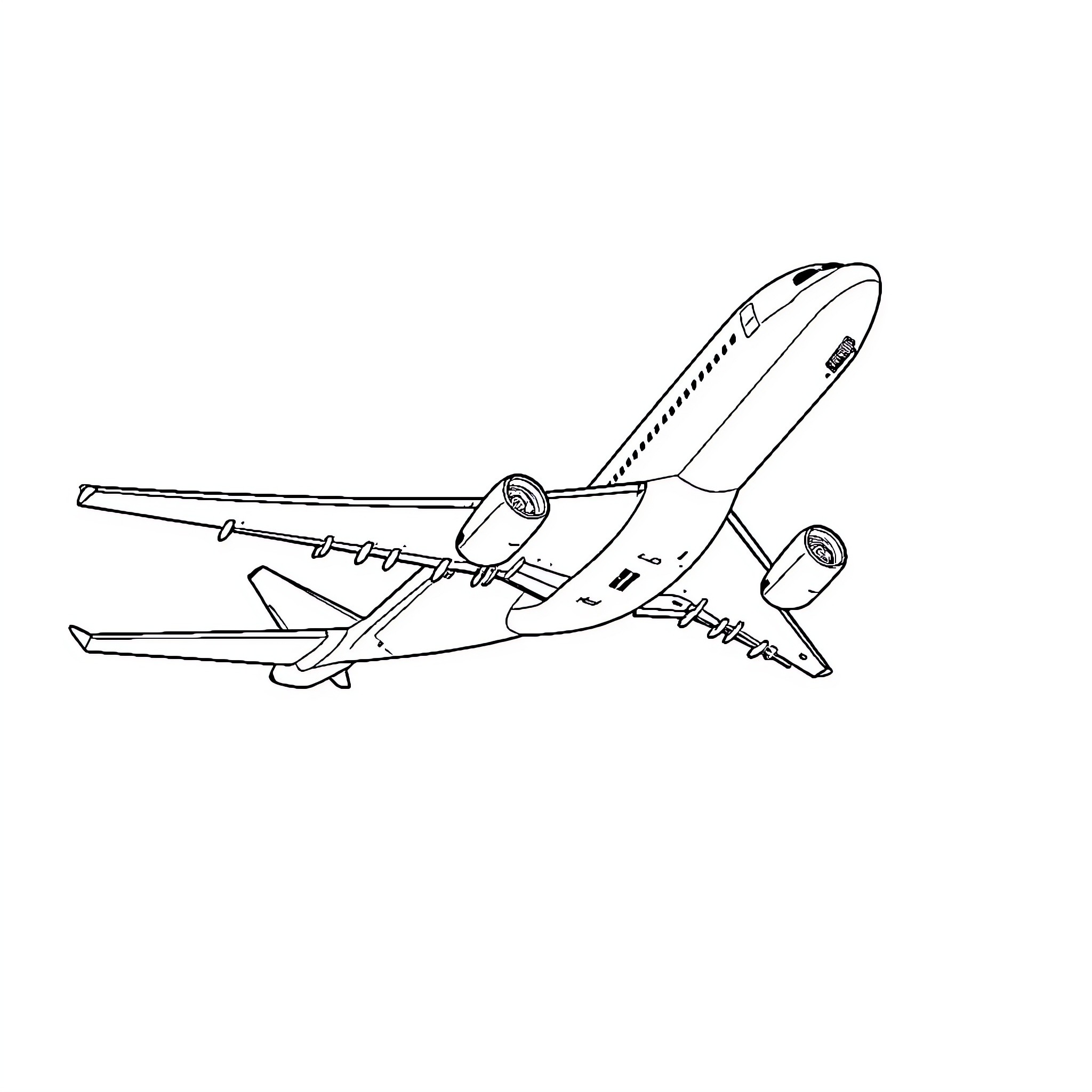 Airplane taking off from runway Coloring Page (free black-and-white line drawing printable PDF for all, from beginners to advanced learners, including children, teens, adults, and seniors)