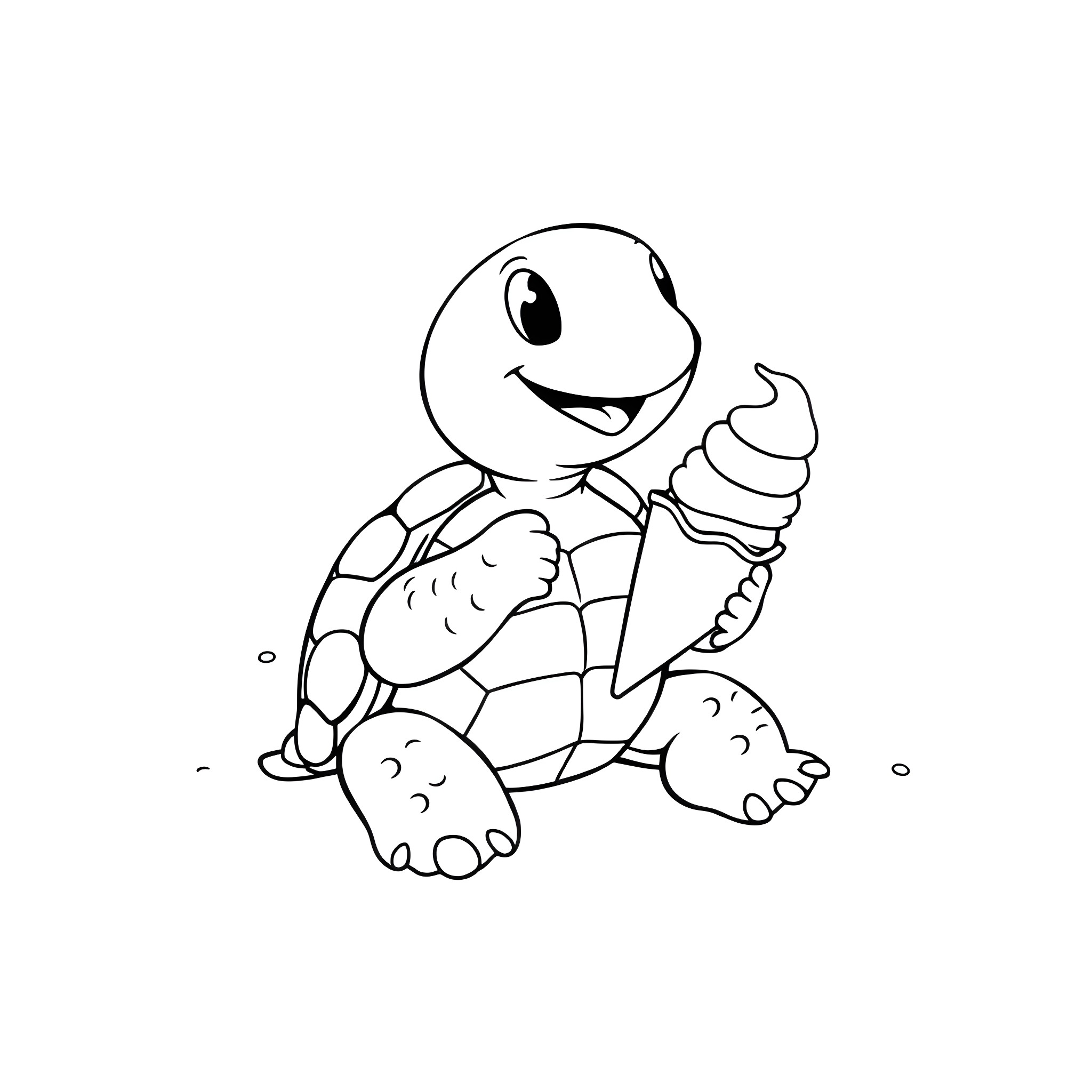 Turtle enjoying an ice cream cone Coloring Page (free black-and-white line drawing printable PDF for all, from beginners to advanced learners, including children, teens, adults, and seniors)