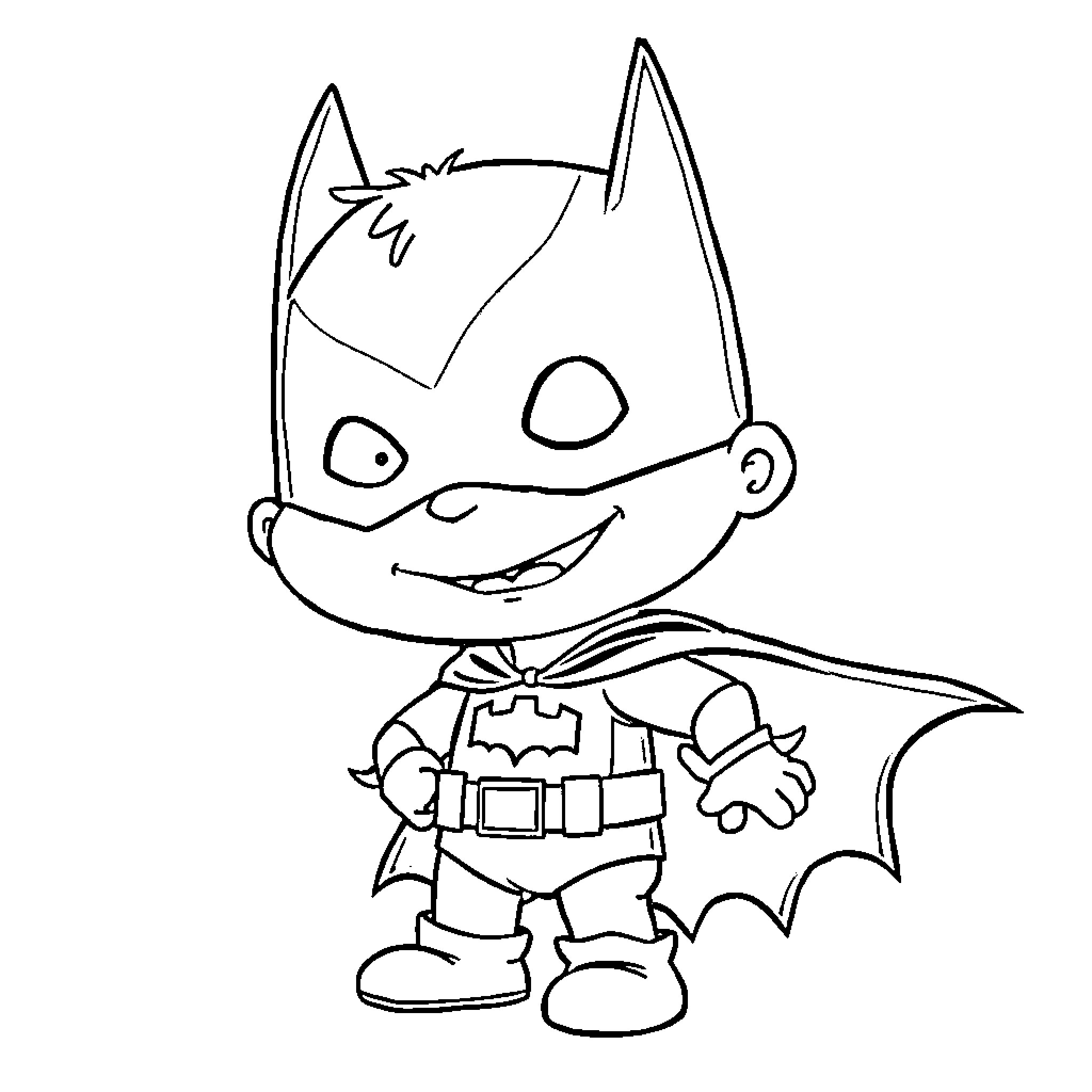 Chuckie dressed as a superhero Coloring Page (free black-and-white line drawing printable PDF for all, from beginners to advanced learners, including children, teens, adults, and seniors)