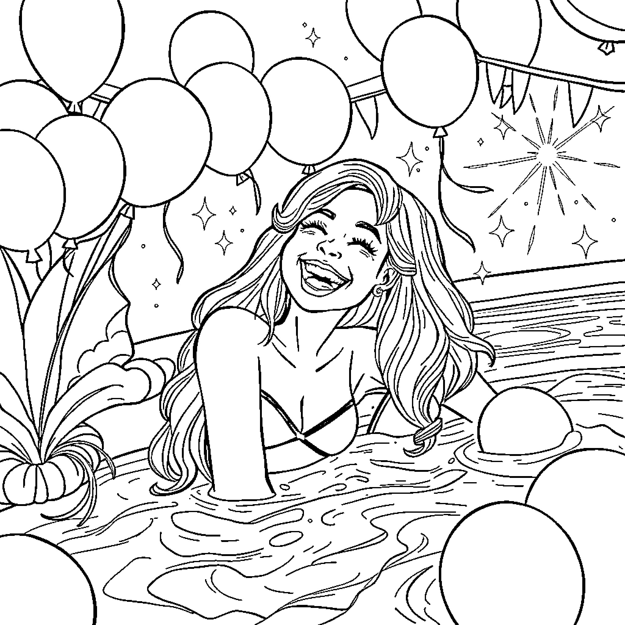 Fiesta with Joyful Celebration and Lively Atmosphere Coloring Page (free black-and-white line drawing printable PDF for all, from beginners to advanced learners, including children, teens, adults, and seniors)