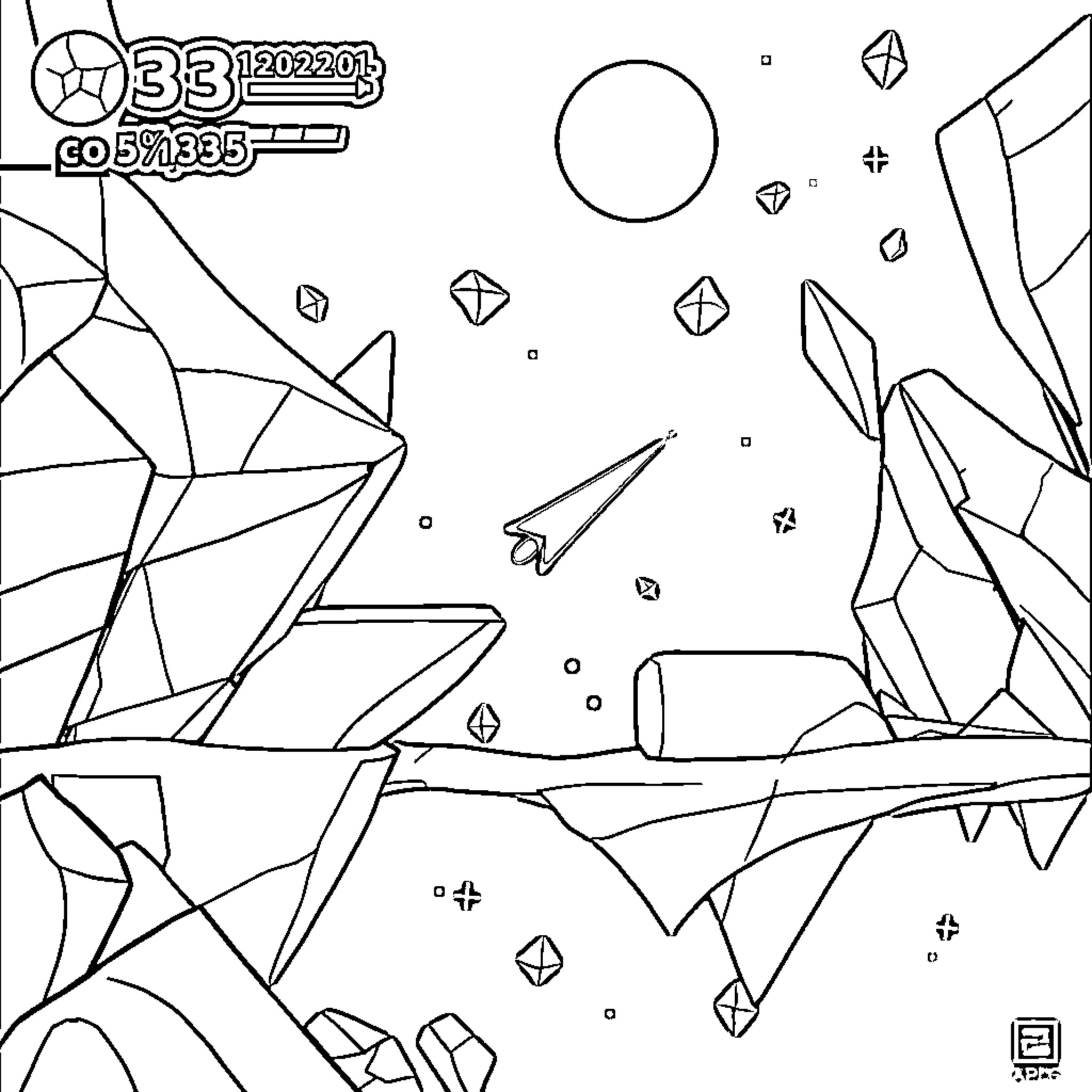 Geometry Dash: Galactic Exploration Coloring Page (free black-and-white line drawing printable PDF for all, from beginners to advanced learners, including children, teens, adults, and seniors)
