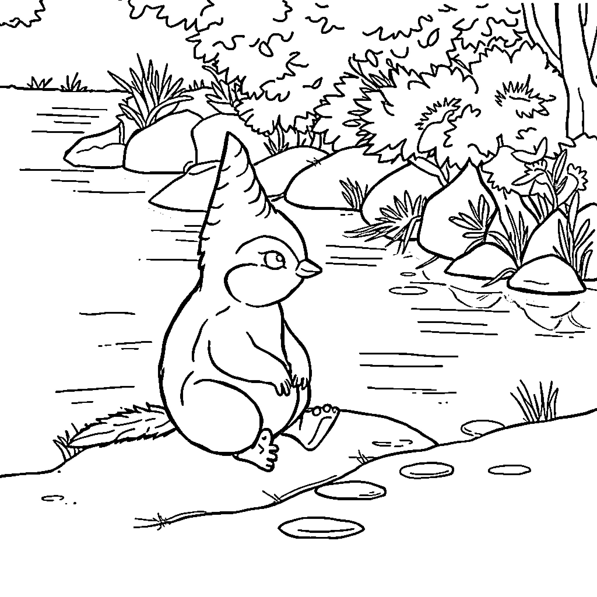 Bunny exploring the nature in the forest Coloring Page (free black-and-white line drawing printable PDF for all, from beginners to advanced learners, including children, teens, adults, and seniors)