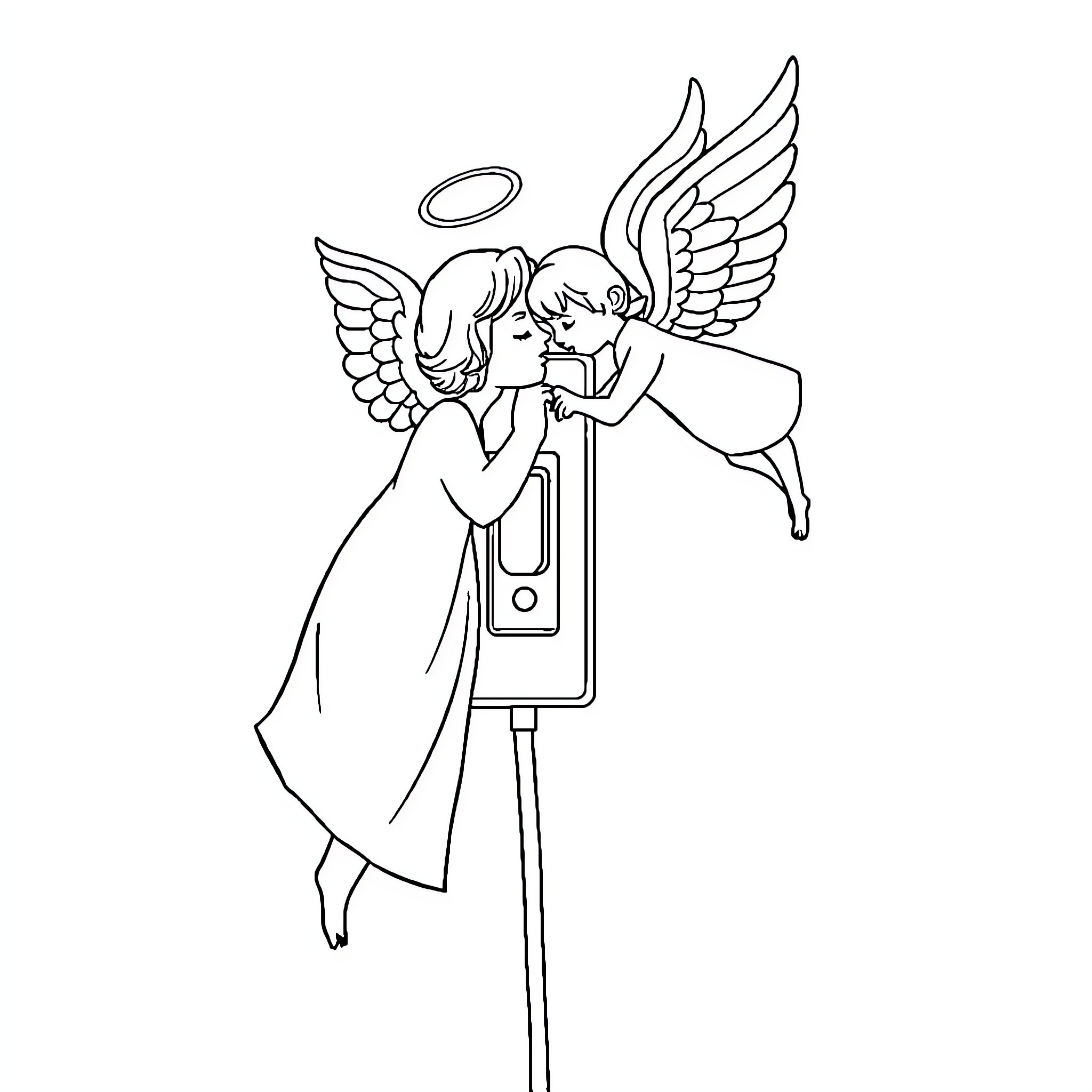 Switch in angelic embrace Coloring Page (free black-and-white line drawing printable PDF for all, from beginners to advanced learners, including children, teens, adults, and seniors)