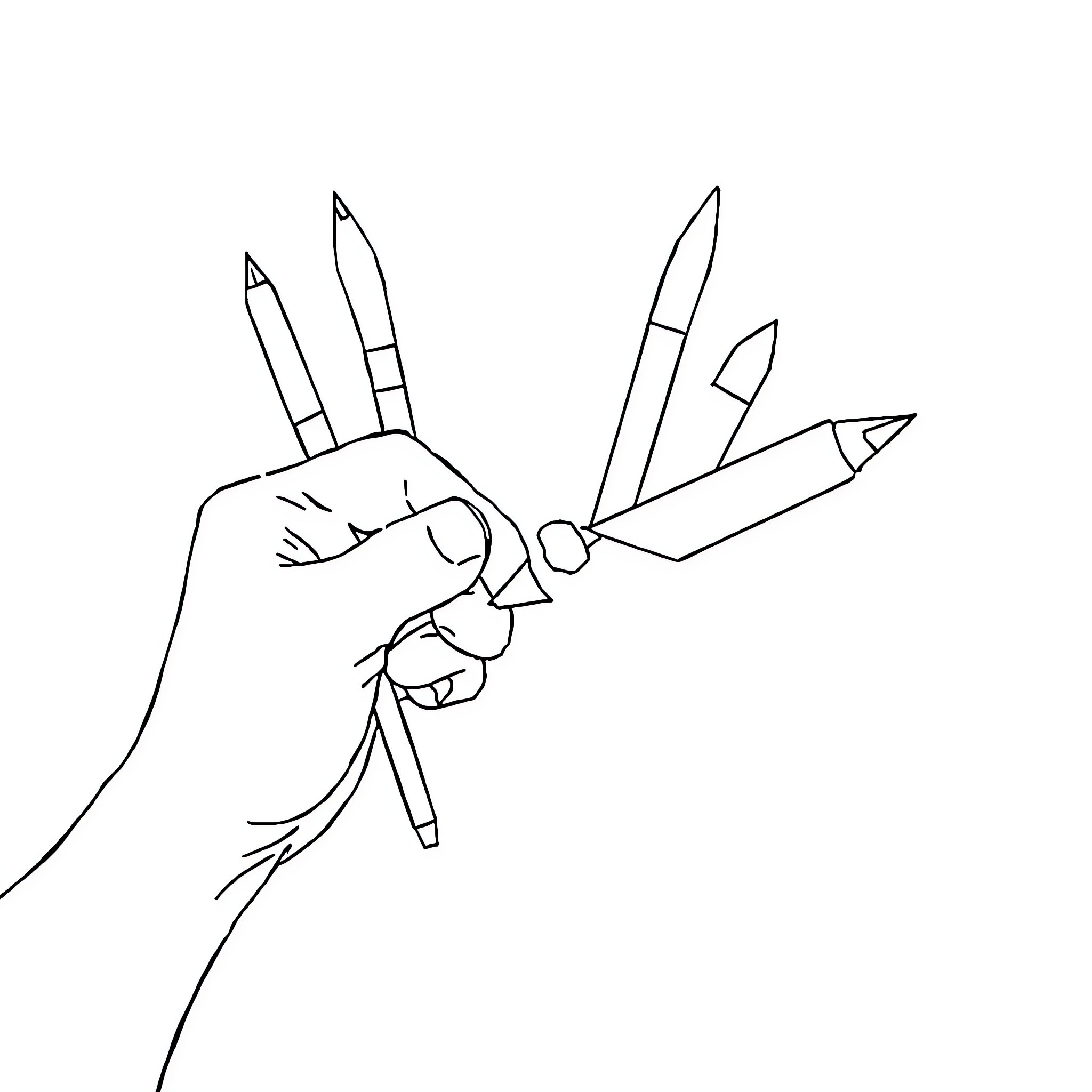 Safeways holding various writing utensils Coloring Page (free black-and-white line drawing printable PDF for all, from beginners to advanced learners, including children, teens, adults, and seniors)