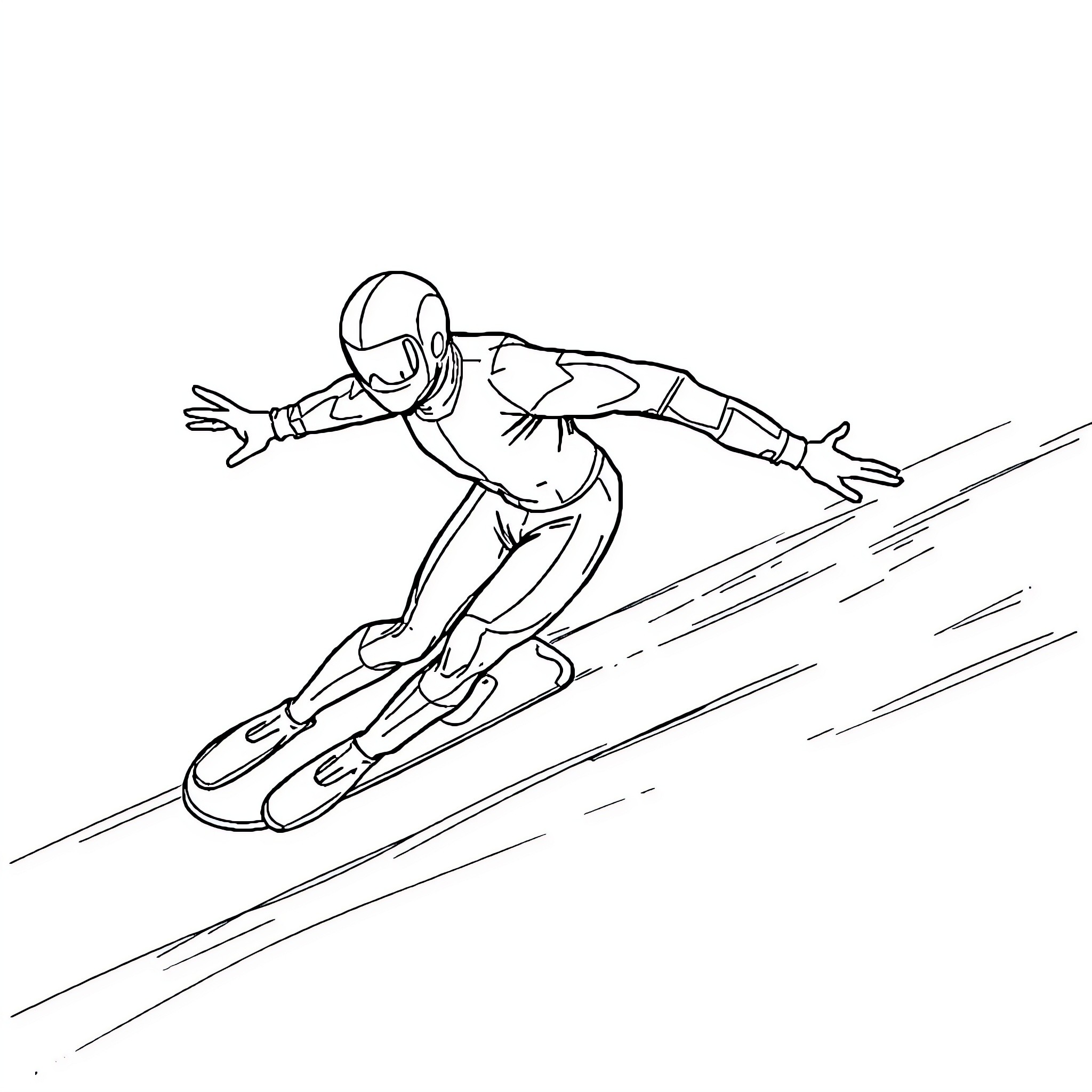 Slipman Skiing Down the Slopes Coloring Page (free black-and-white line drawing printable PDF for all, from beginners to advanced learners, including children, teens, adults, and seniors)