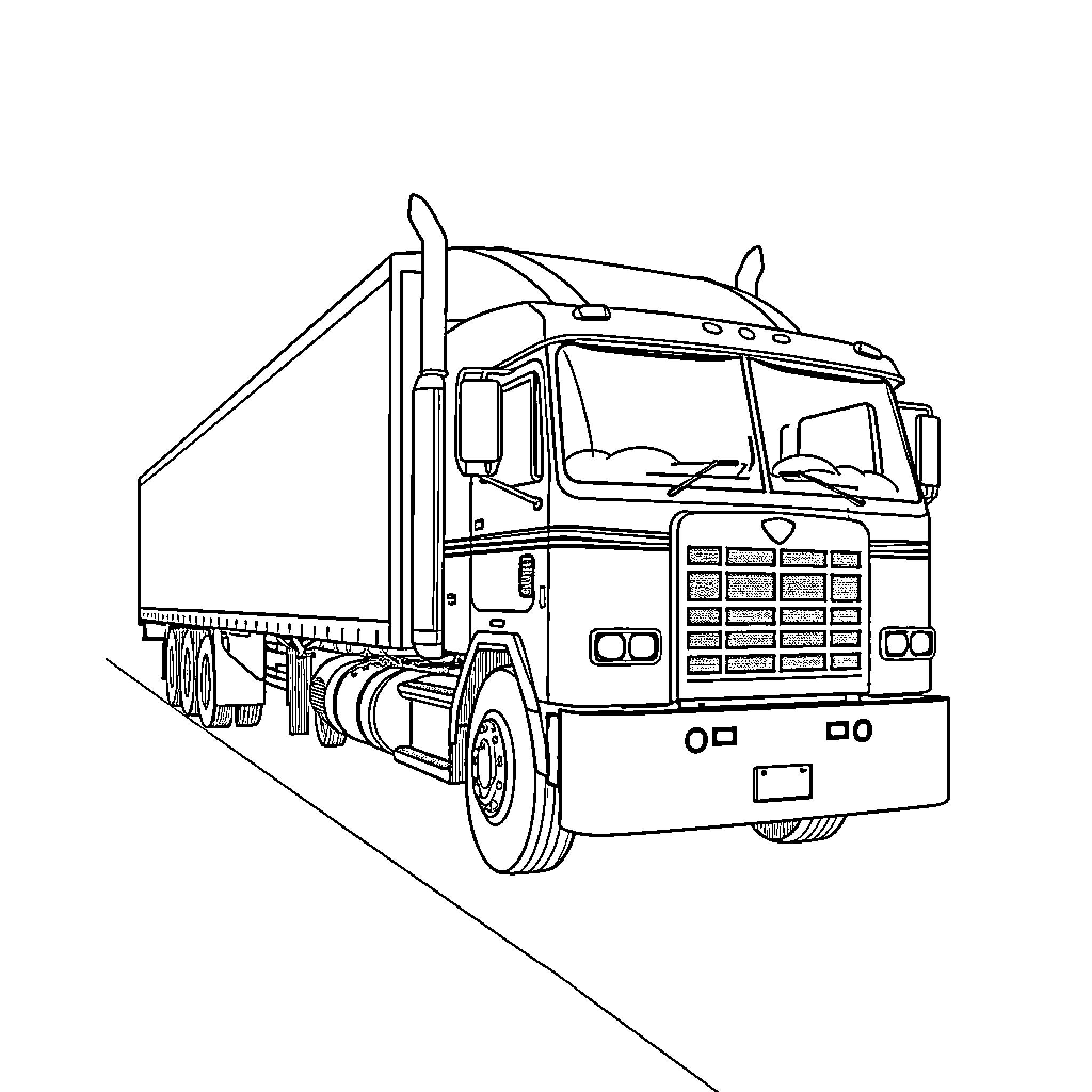 Truck transporting goods on the road Coloring Page (free black-and-white line drawing printable PDF for all, from beginners to advanced learners, including children, teens, adults, and seniors)