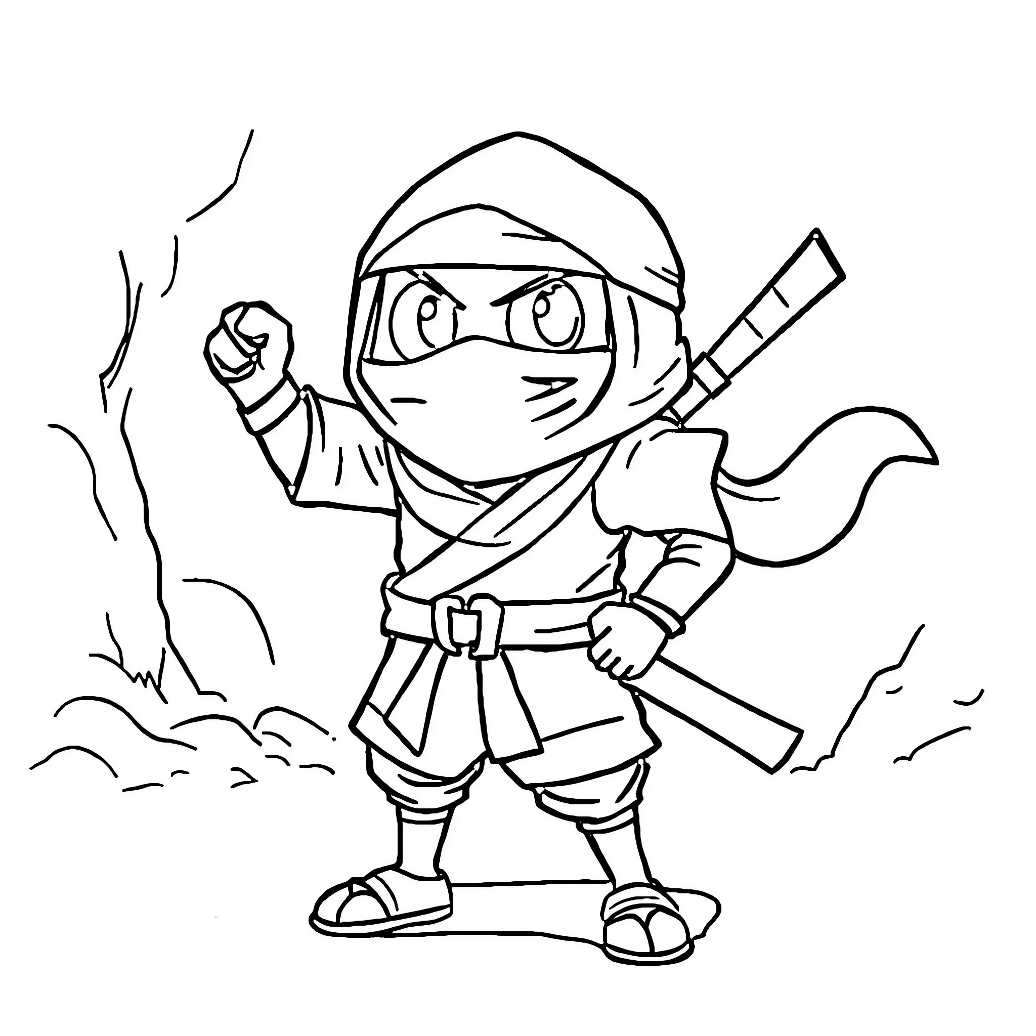 Spongebob as a Ninja Warrior in Action Coloring Page (free black-and-white line drawing printable PDF for all, from beginners to advanced learners, including children, teens, adults, and seniors)