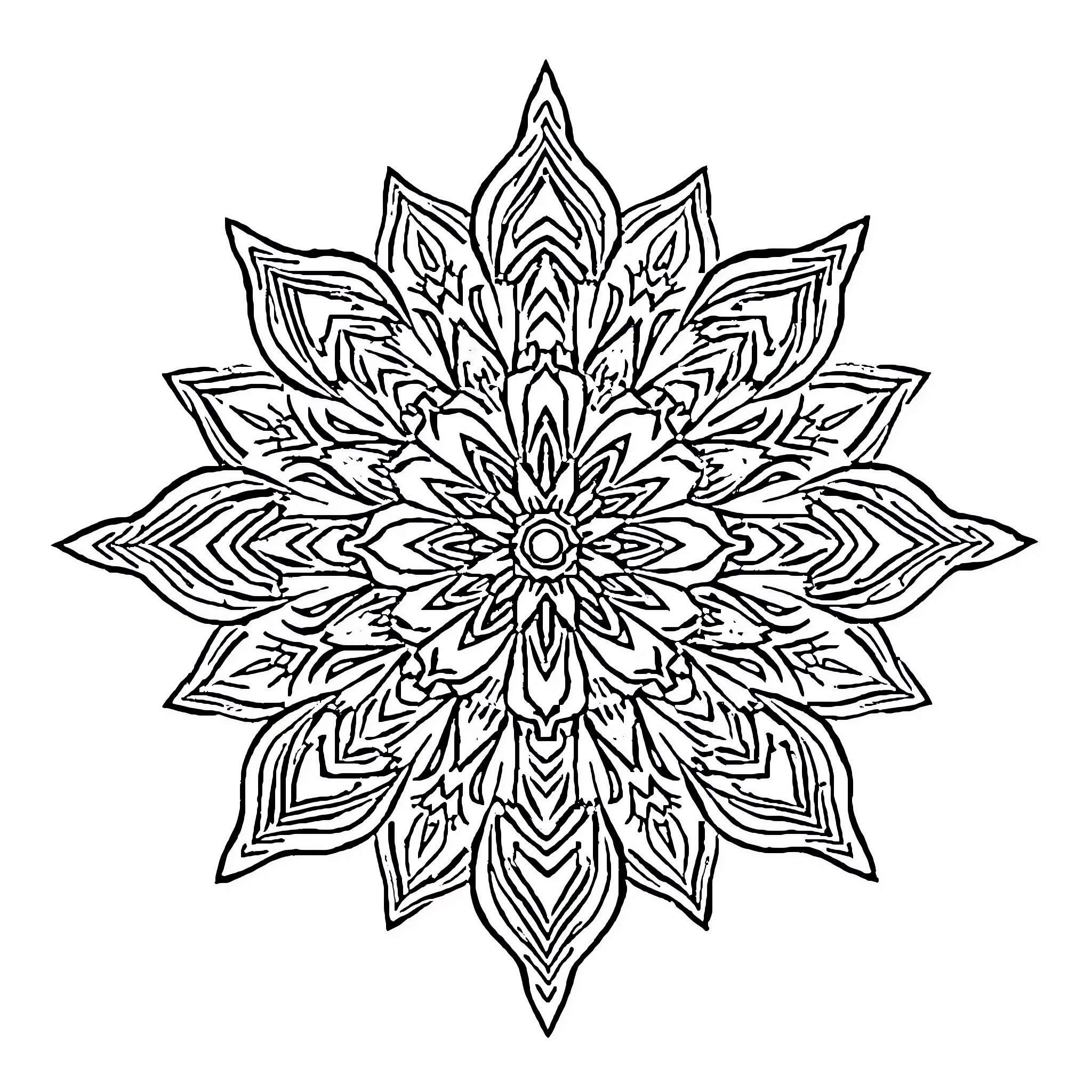Mandala of intricate floral patterns Coloring Page (free black-and-white line drawing printable PDF for all, from beginners to advanced learners, including children, teens, adults, and seniors)