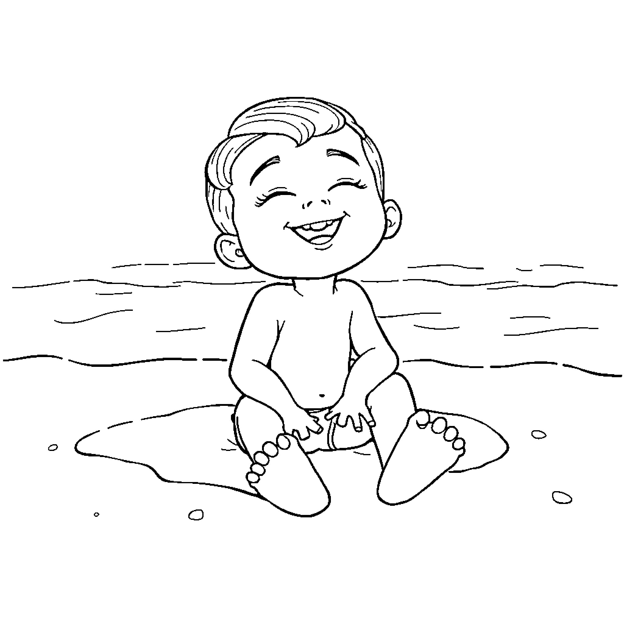 Gabi playing joyfully in the sand Coloring Page (free black-and-white line drawing printable PDF for all, from beginners to advanced learners, including children, teens, adults, and seniors)