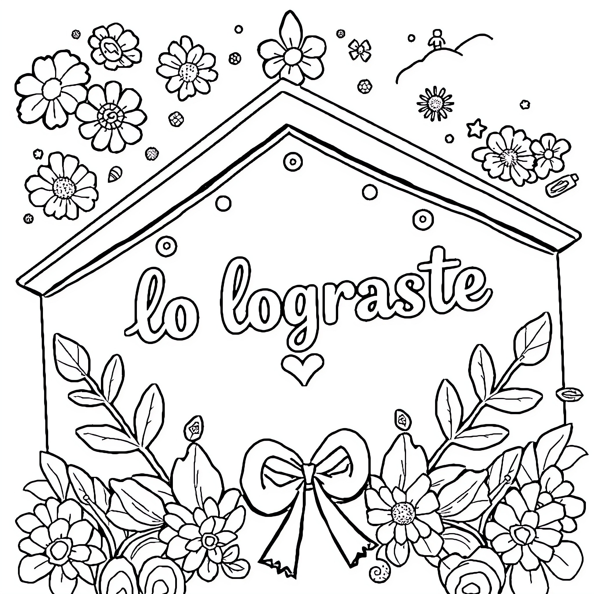 Diploma with Floral Frame and Decorations Coloring Page (free black-and-white line drawing printable PDF for all, from beginners to advanced learners, including children, teens, adults, and seniors)