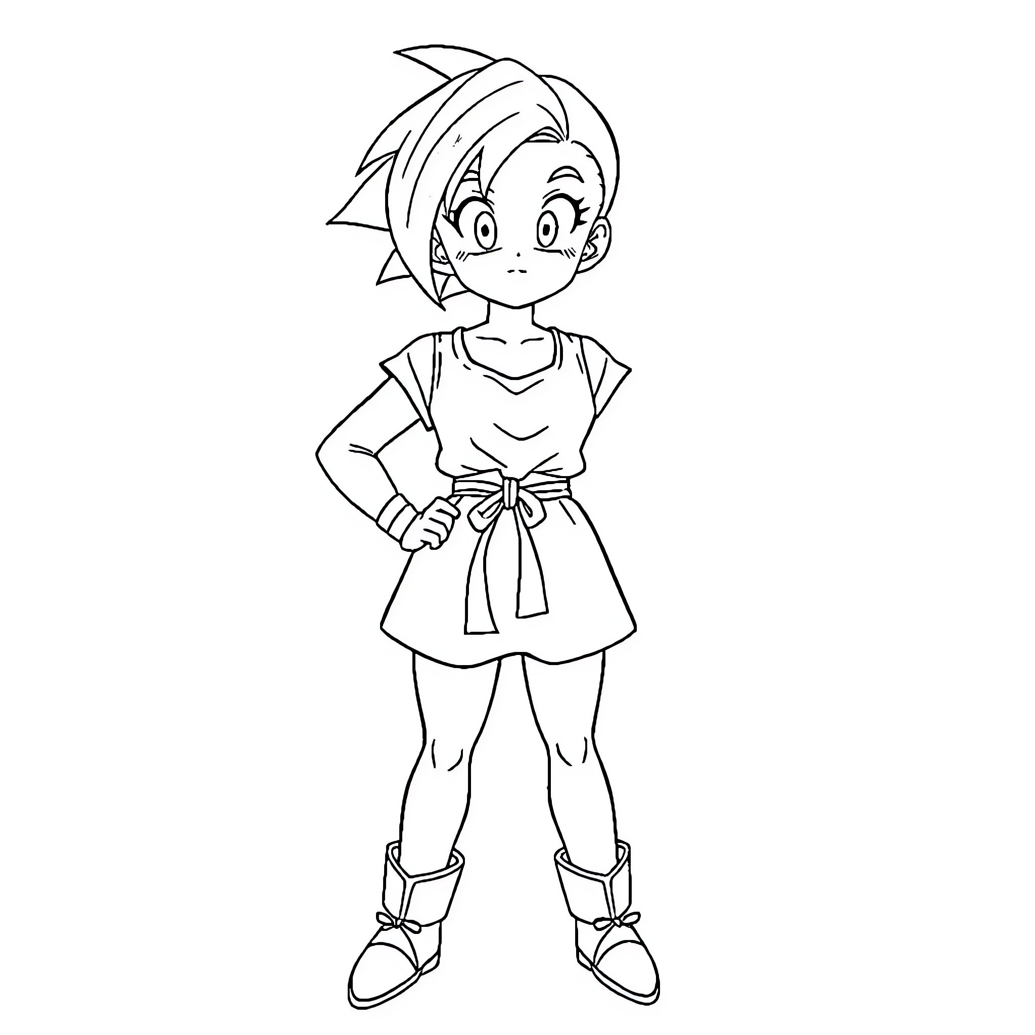 Bulma in confident, energetic pose Coloring Page (free black-and-white line drawing printable PDF for all, from beginners to advanced learners, including children, teens, adults, and seniors)