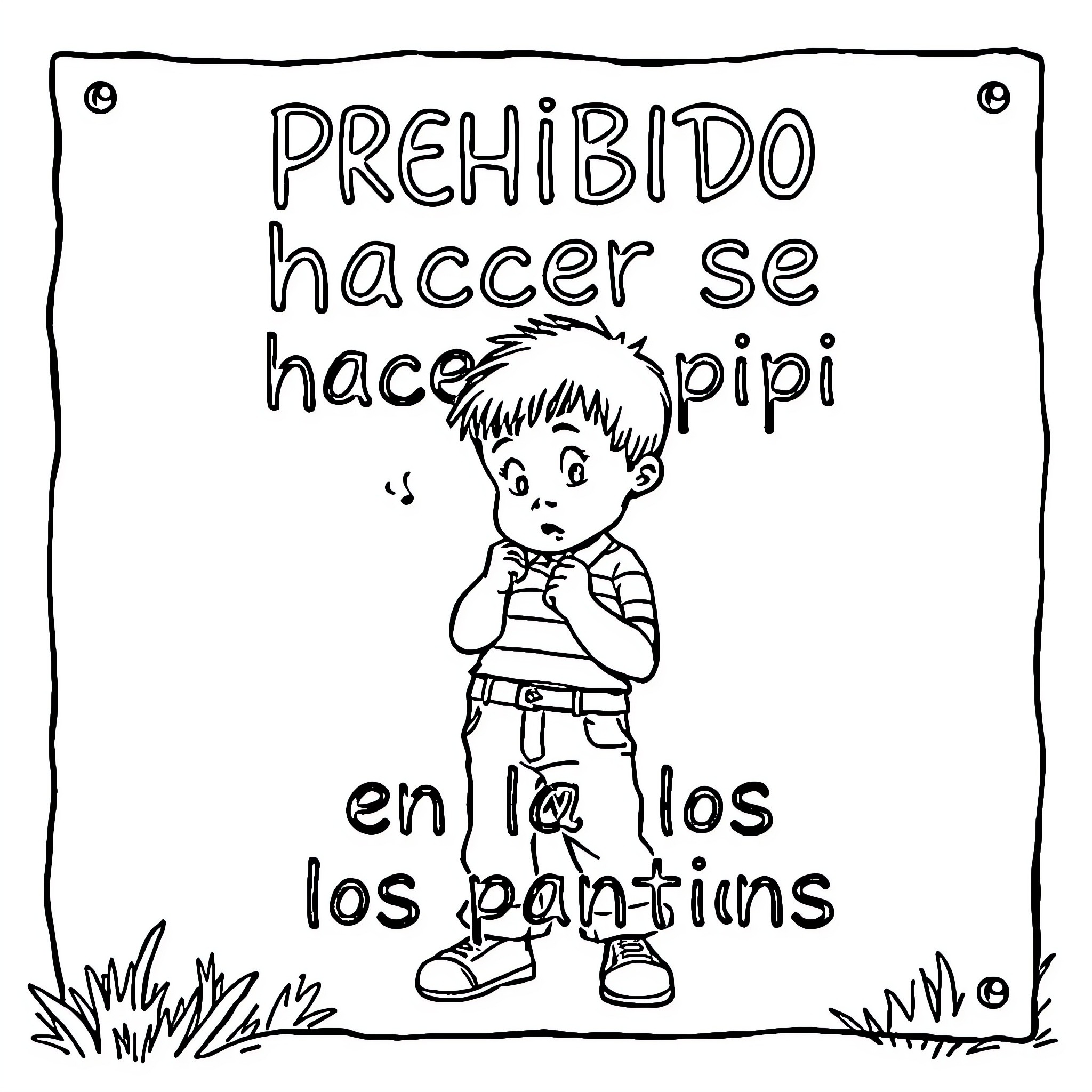 Pantalones - Prohibited sign and child figure Coloring Page (free black-and-white line drawing printable PDF for all, from beginners to advanced learners, including children, teens, adults, and seniors)