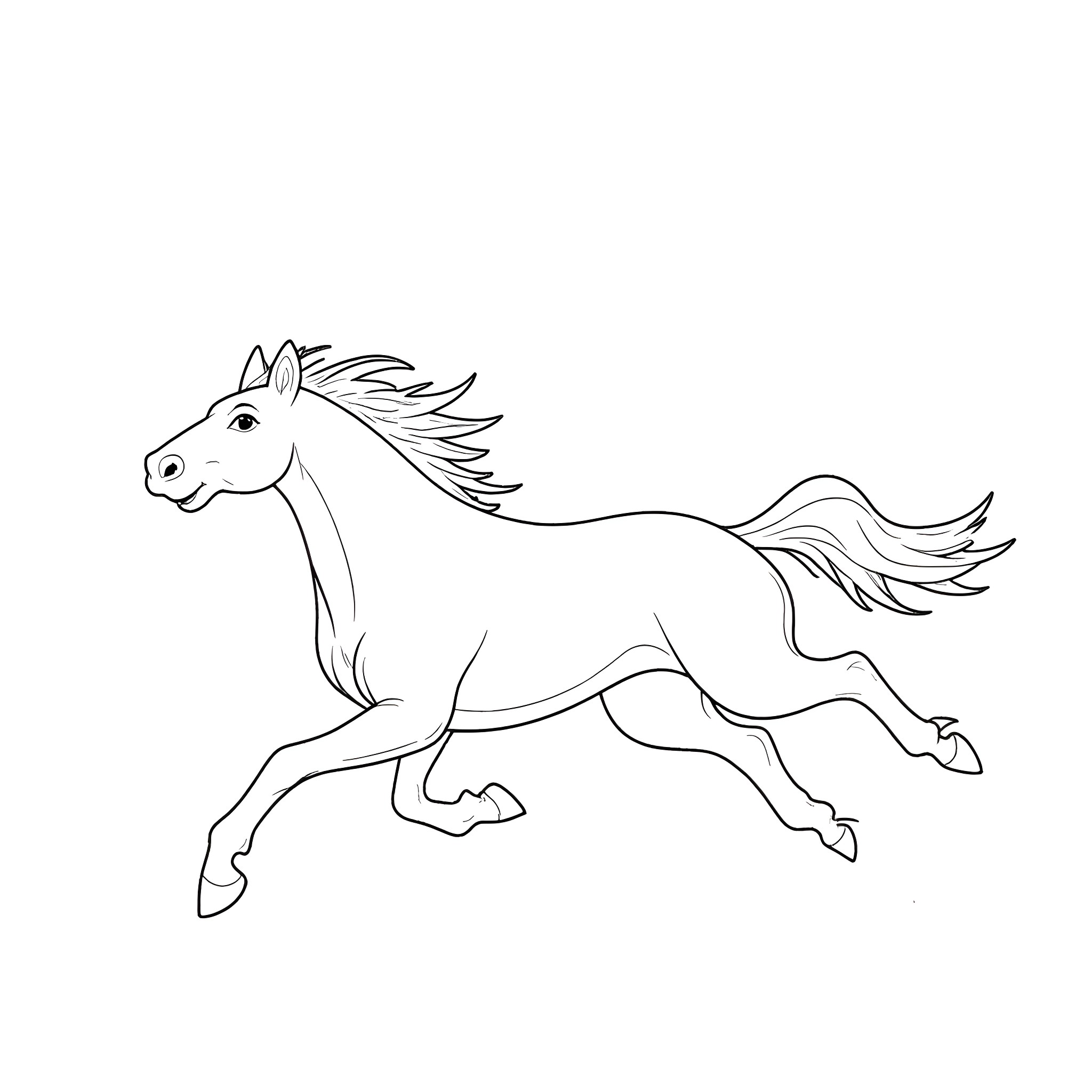 Tairn - Horse galloping freely in the field Coloring Page (free black-and-white line drawing printable PDF for all, from beginners to advanced learners, including children, teens, adults, and seniors)