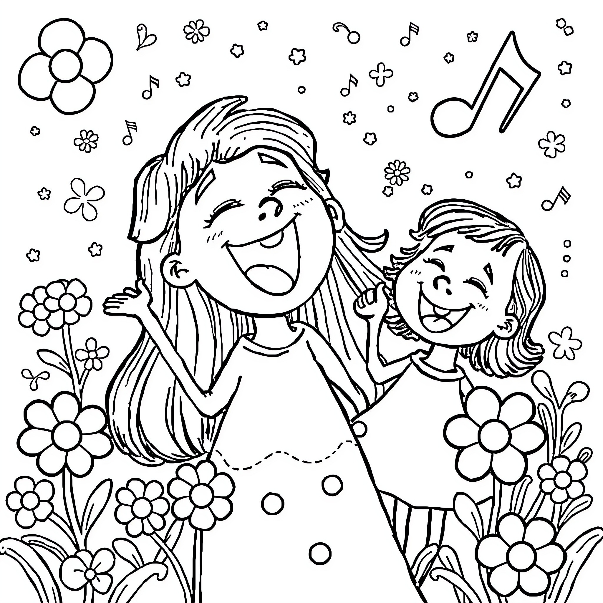 Trallaleo's Musical Wonderland Coloring Page (free black-and-white line drawing printable PDF for all, from beginners to advanced learners, including children, teens, adults, and seniors)