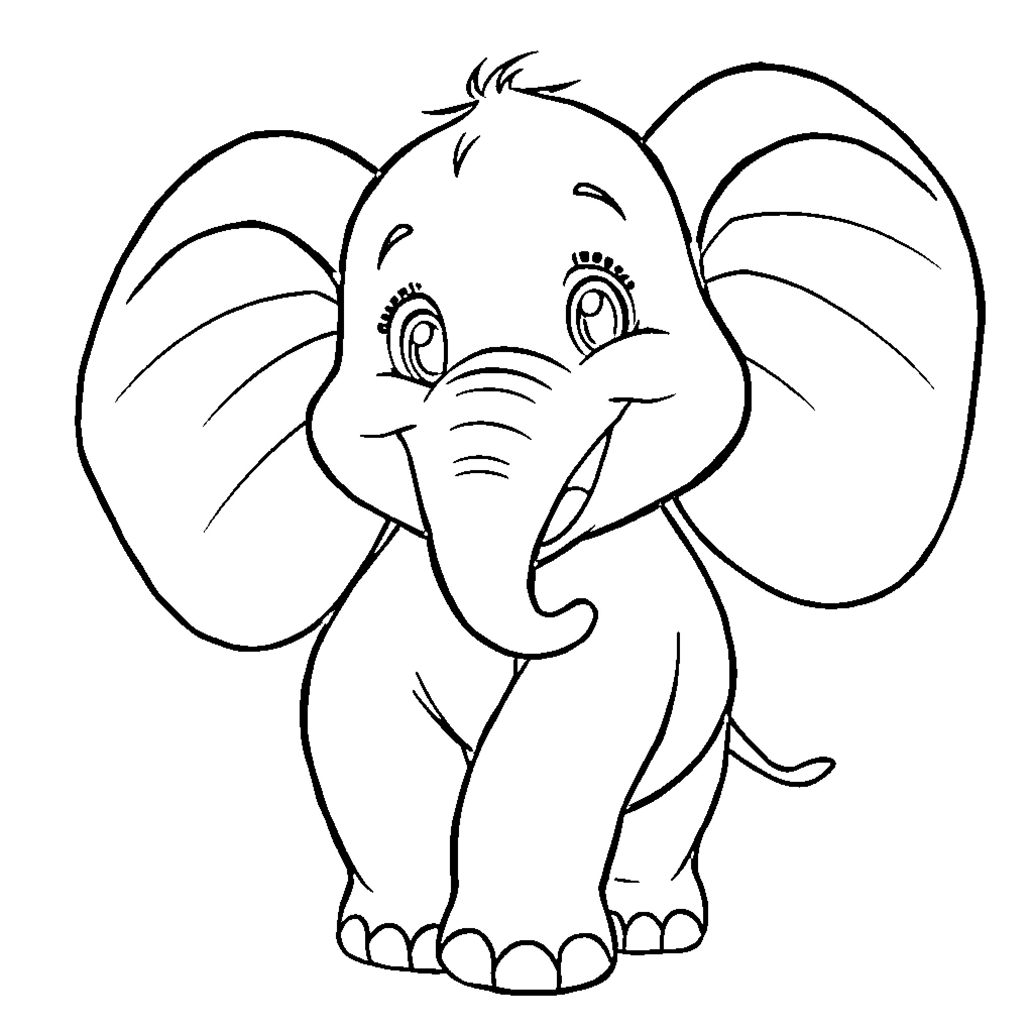 Elephant enjoying playtime Coloring Page (free black-and-white line drawing printable PDF for all, from beginners to advanced learners, including children, teens, adults, and seniors)