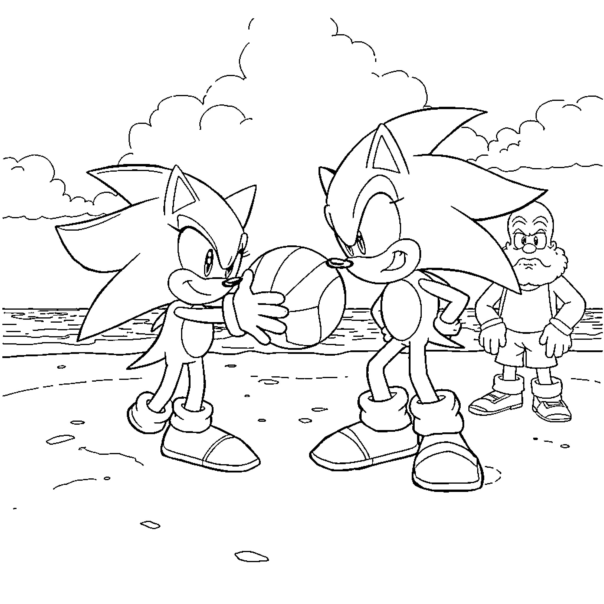 Sonic and Friends Explore the Outdoors Coloring Page (free black-and-white line drawing printable PDF for all, from beginners to advanced learners, including children, teens, adults, and seniors)
