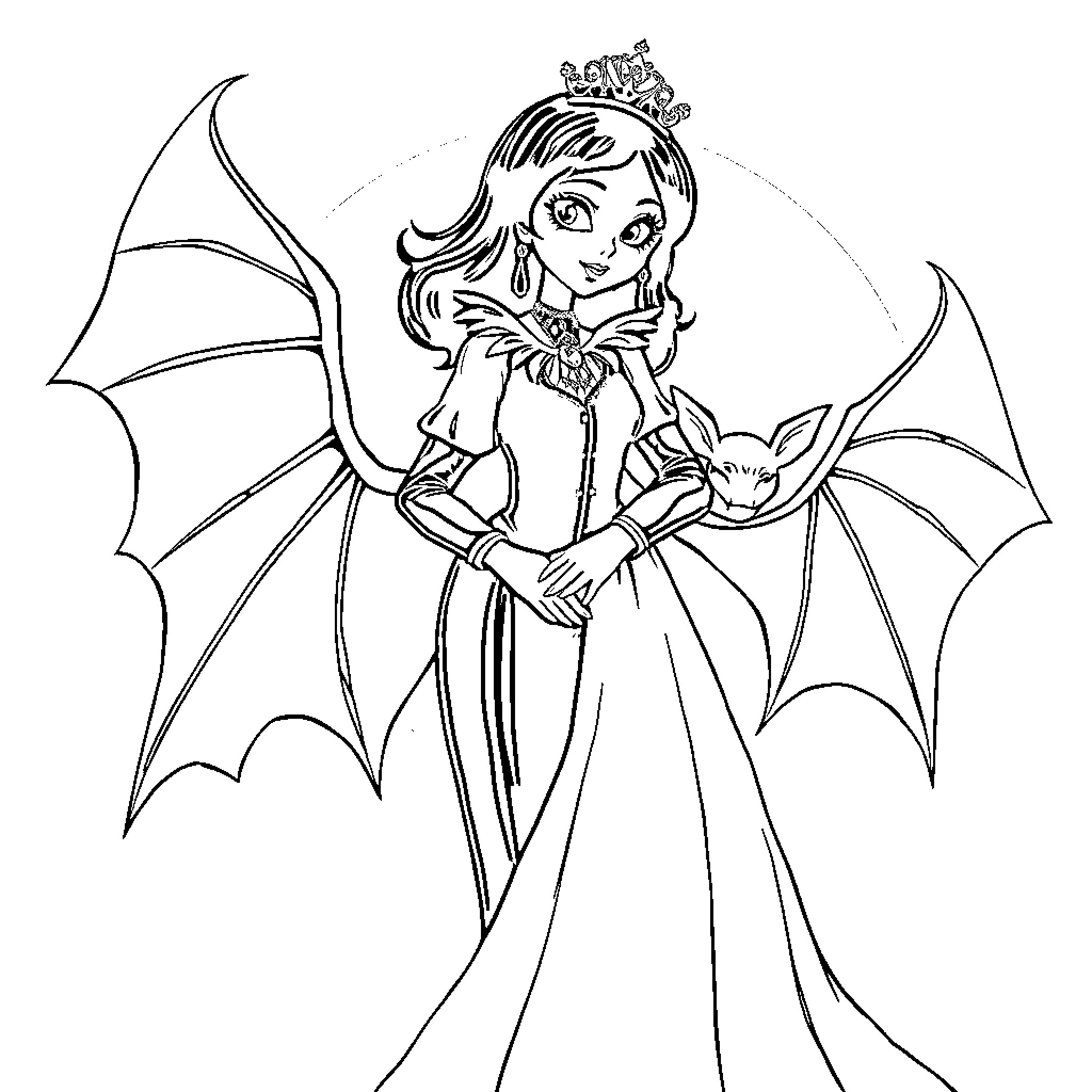 Wednesday's Elegant Fairy Princess Outfit Coloring Page (free black-and-white line drawing printable PDF for all, from beginners to advanced learners, including children, teens, adults, and seniors)