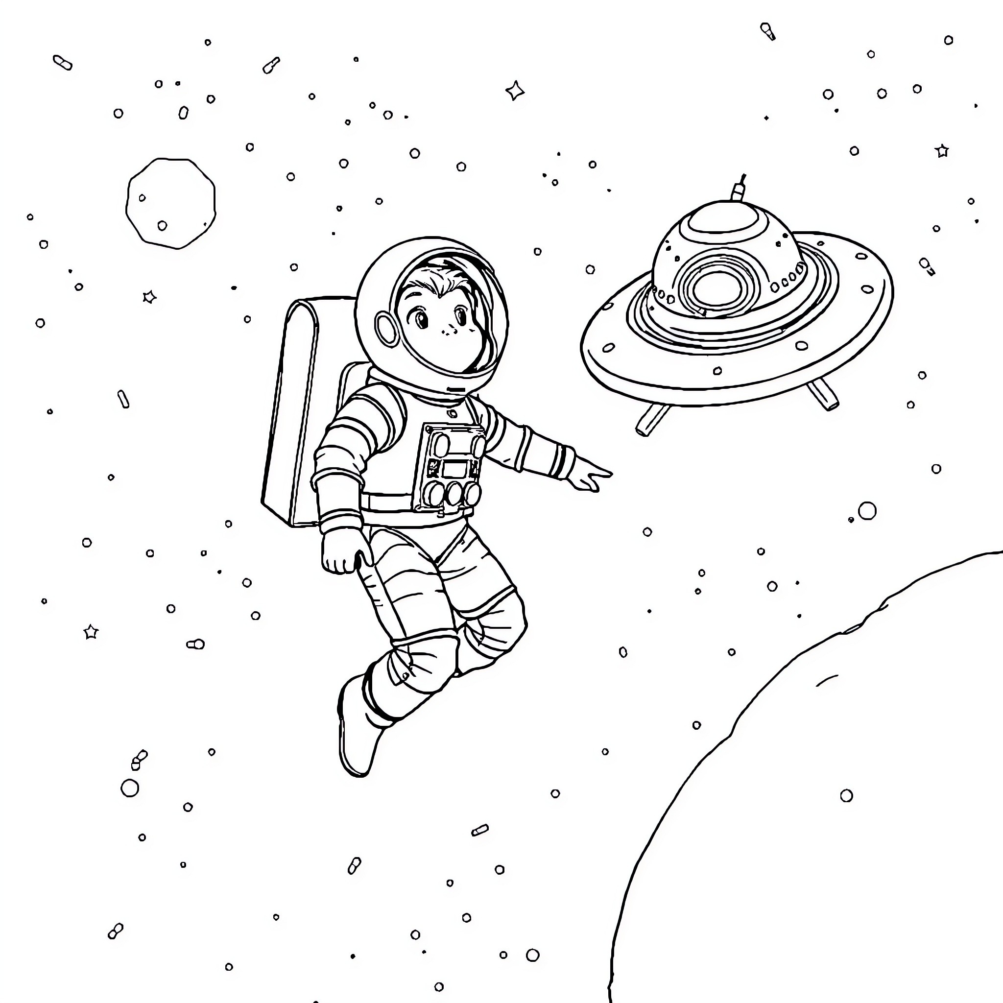 Elio's Cosmic Adventure Coloring Page (free black-and-white line drawing printable PDF for all, from beginners to advanced learners, including children, teens, adults, and seniors)