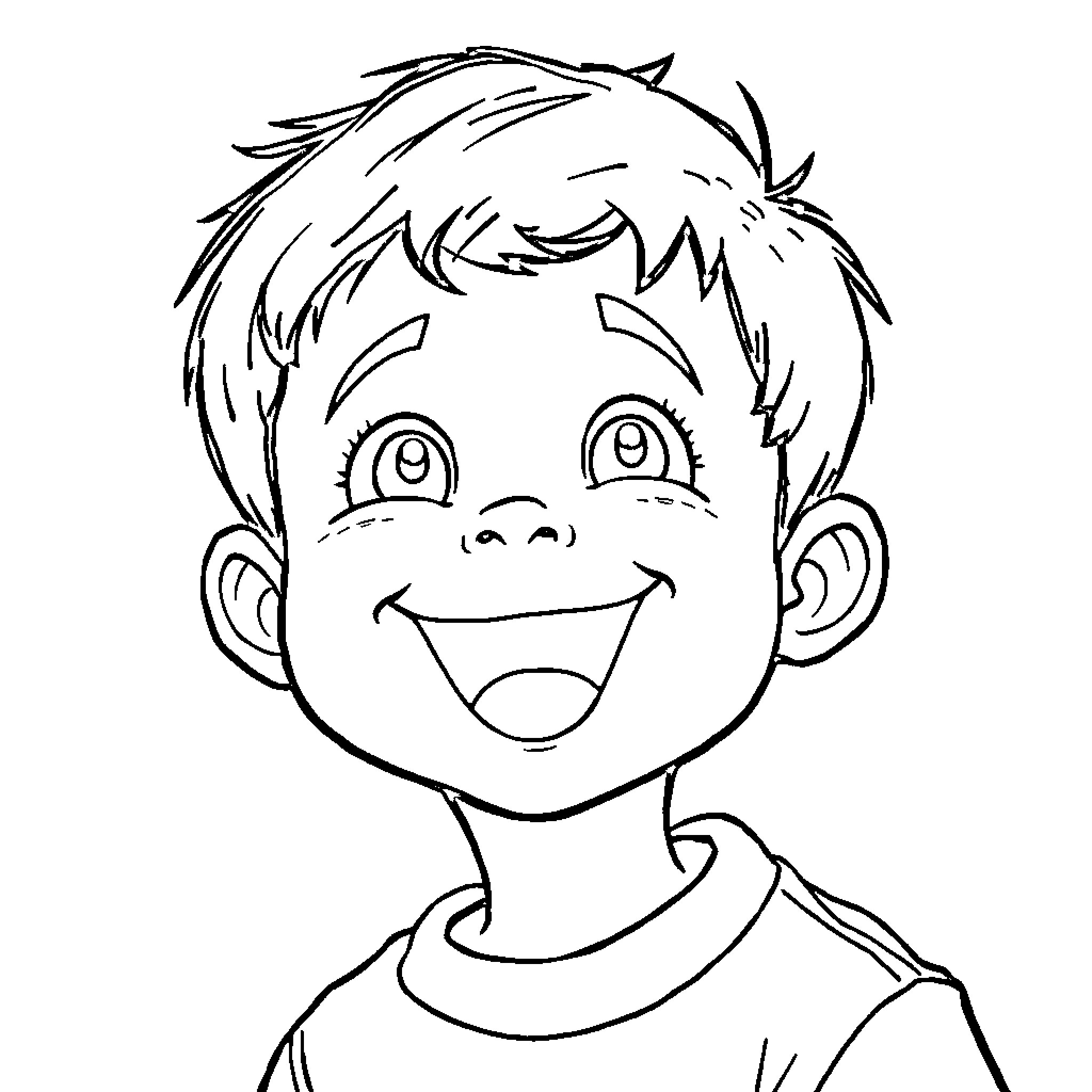 Boy with a cheerful expression Coloring Page (free black-and-white line drawing printable PDF for all, from beginners to advanced learners, including children, teens, adults, and seniors)